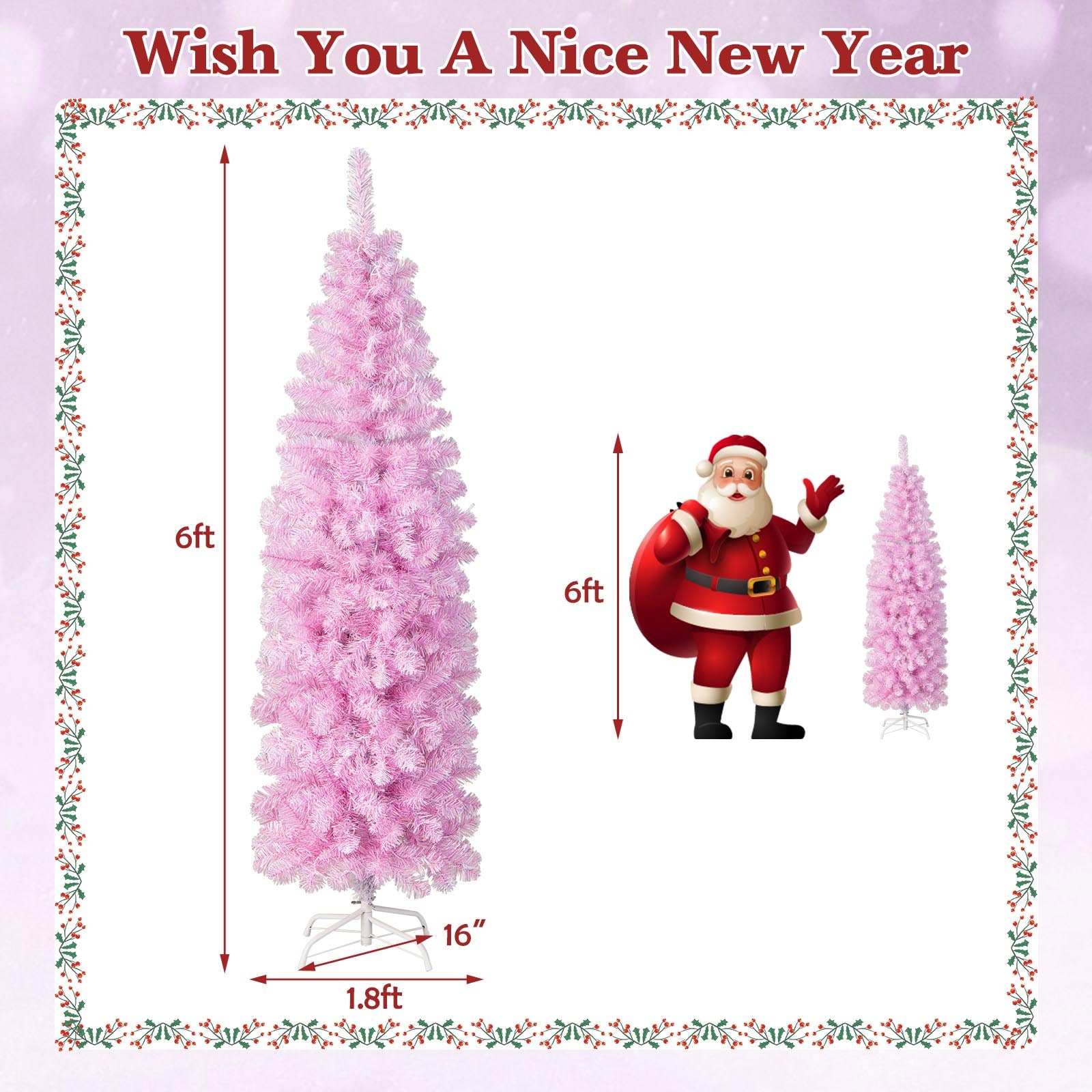 6 FT Pre-lit Artificial Christmas Tree with Branch Tips LED Lights Metal Stand