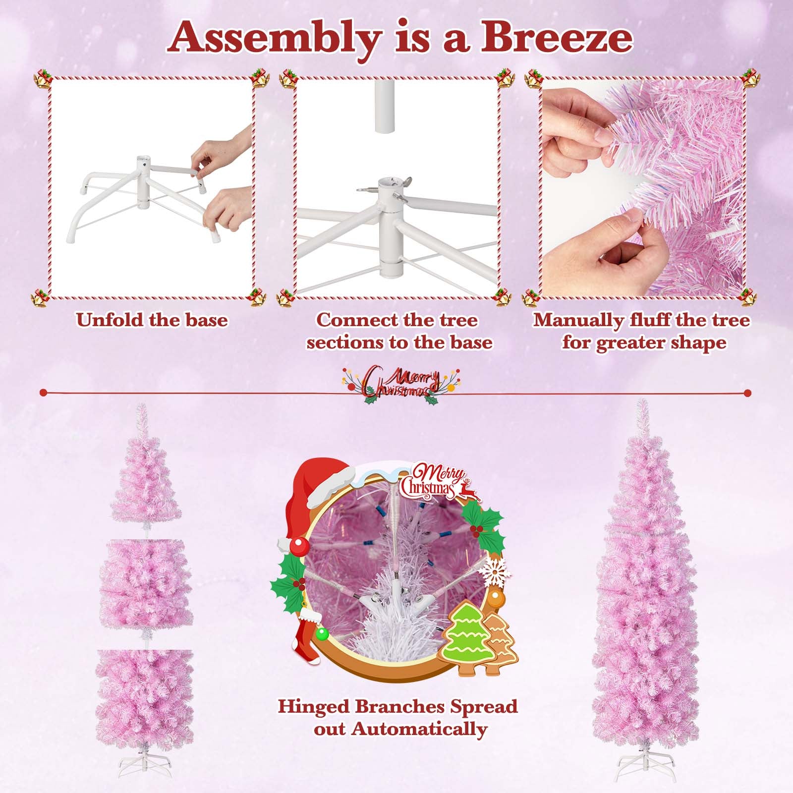 6 FT Pre-lit Artificial Christmas Tree with Branch Tips LED Lights Metal Stand
