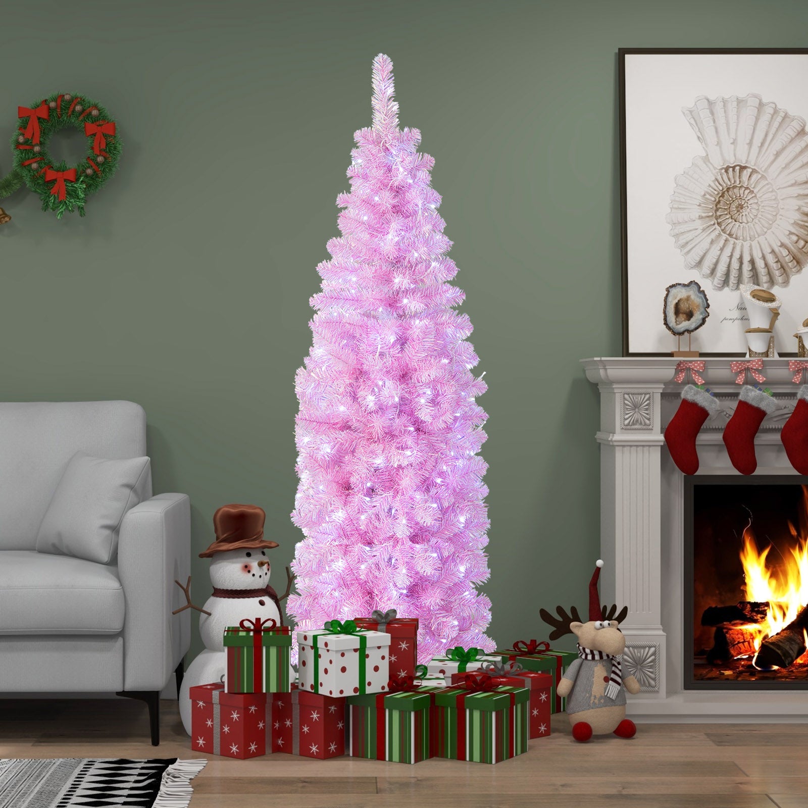 6 FT Pre-lit Artificial Christmas Tree with Branch Tips LED Lights Metal Stand
