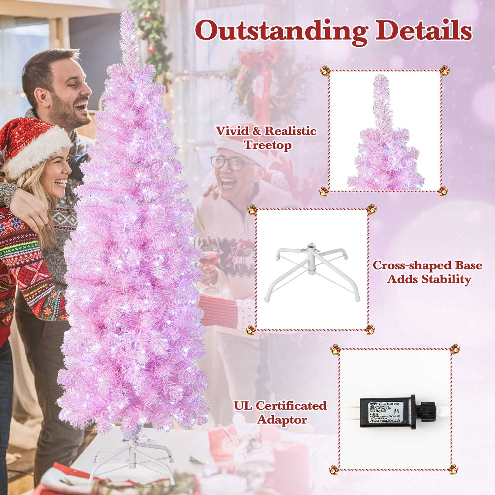 6 FT Pre-lit Artificial Christmas Tree with Branch Tips LED Lights Metal Stand