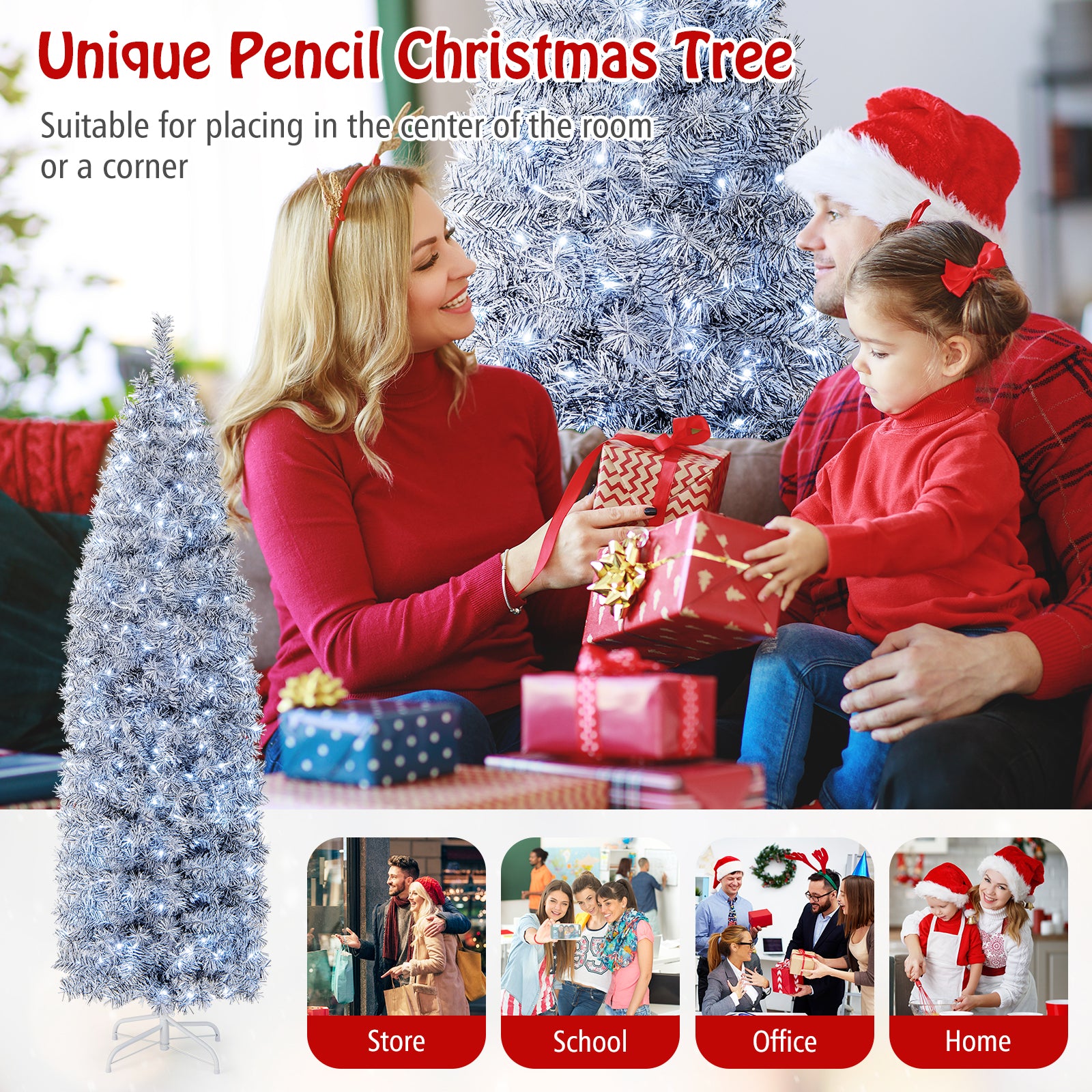 5 FT Pre-lit Artificial Christmas Tree with Branch Tips LED Lights Metal Stand
