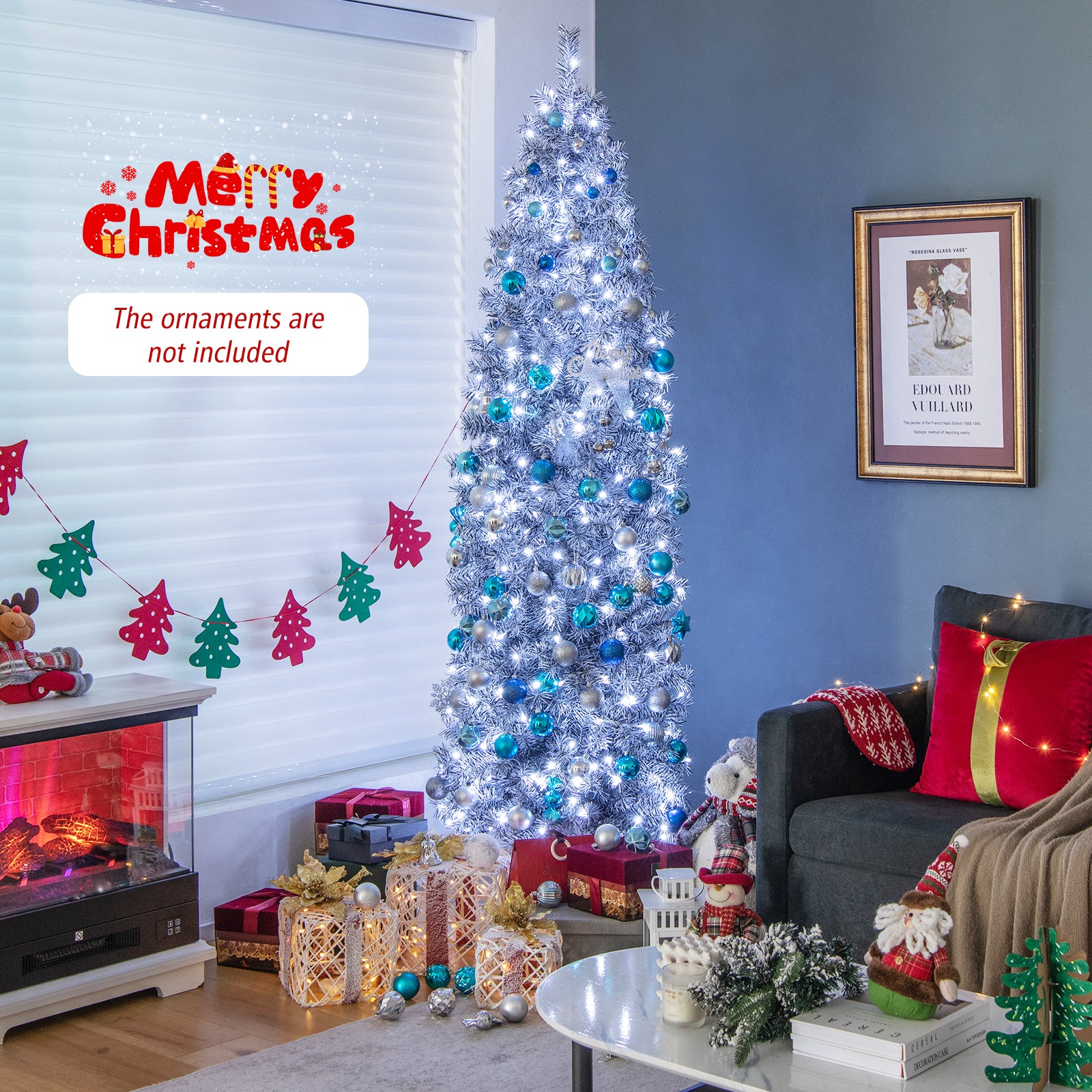 5 FT Pre-lit Artificial Christmas Tree with Branch Tips LED Lights Metal Stand