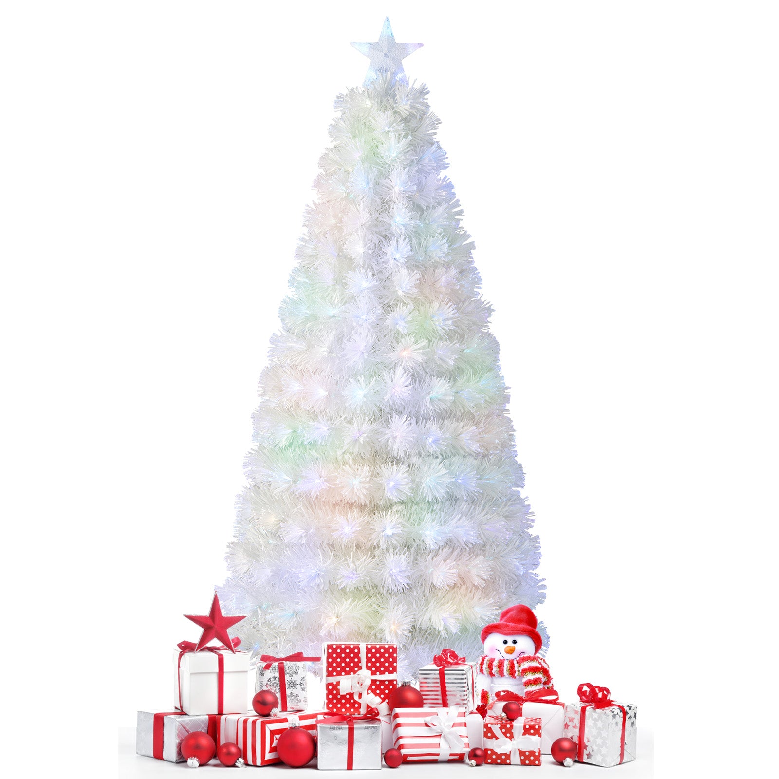 7 FT Pre-Lit Artificial Christmas Tree with Cool-White LED Lights Black and White