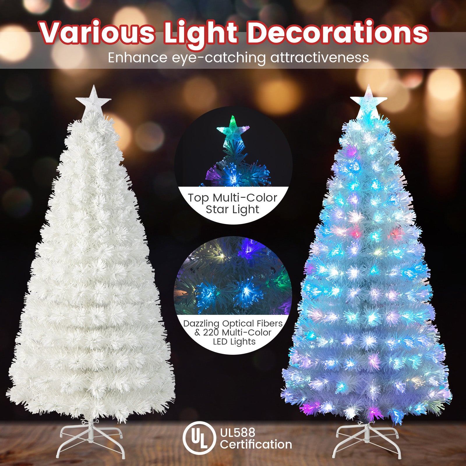 7 FT Pre-Lit Artificial Christmas Tree with Cool-White LED Lights Black and White