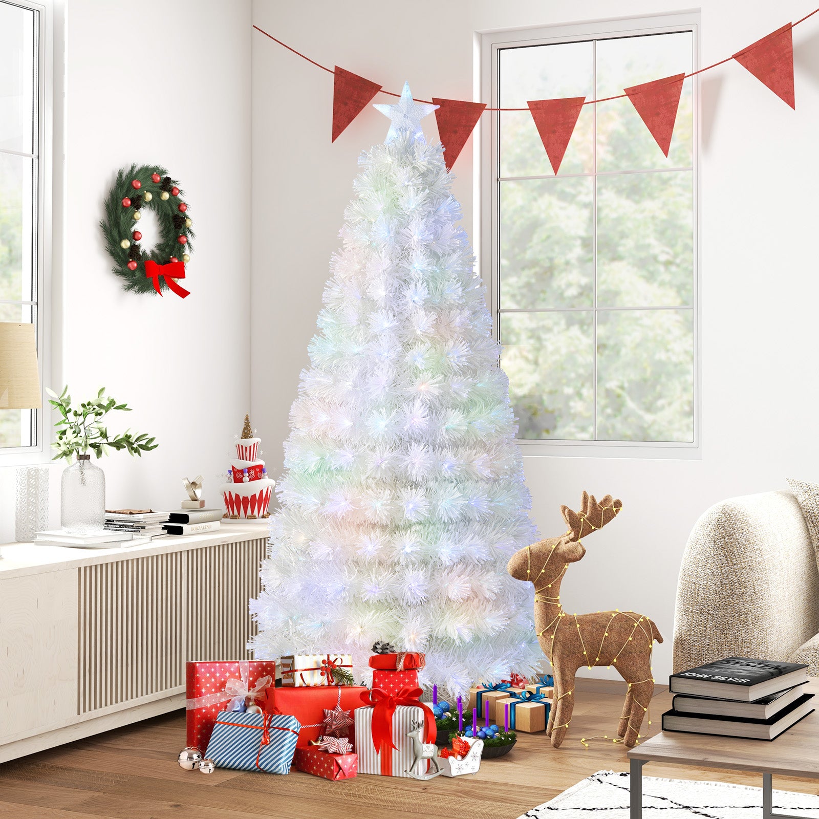 7 FT Pre-Lit Artificial Christmas Tree with Cool-White LED Lights Black and White