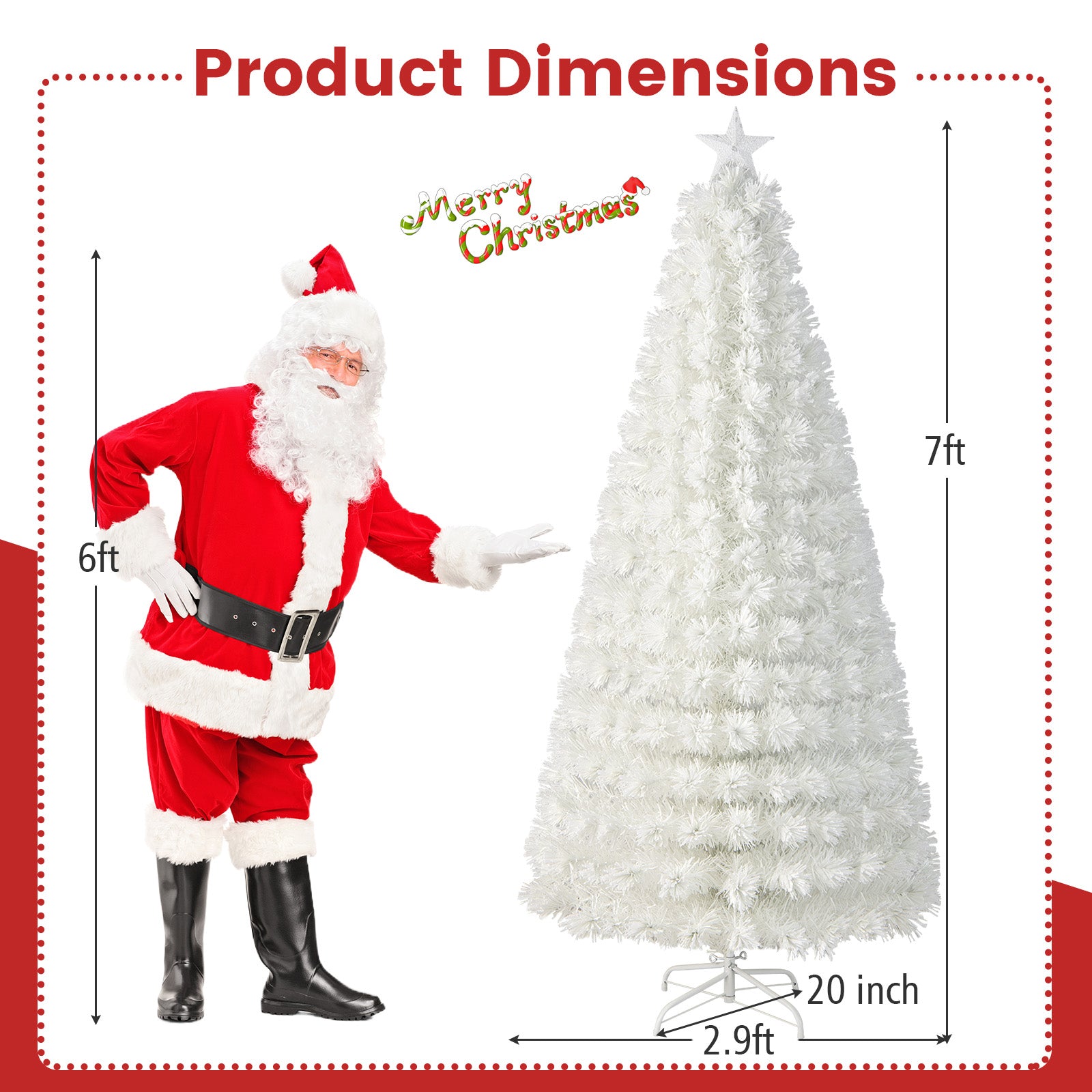 7 Feet Pre-Lit Fiber Optic White Snow-Flocked Artificial Christmas Tree