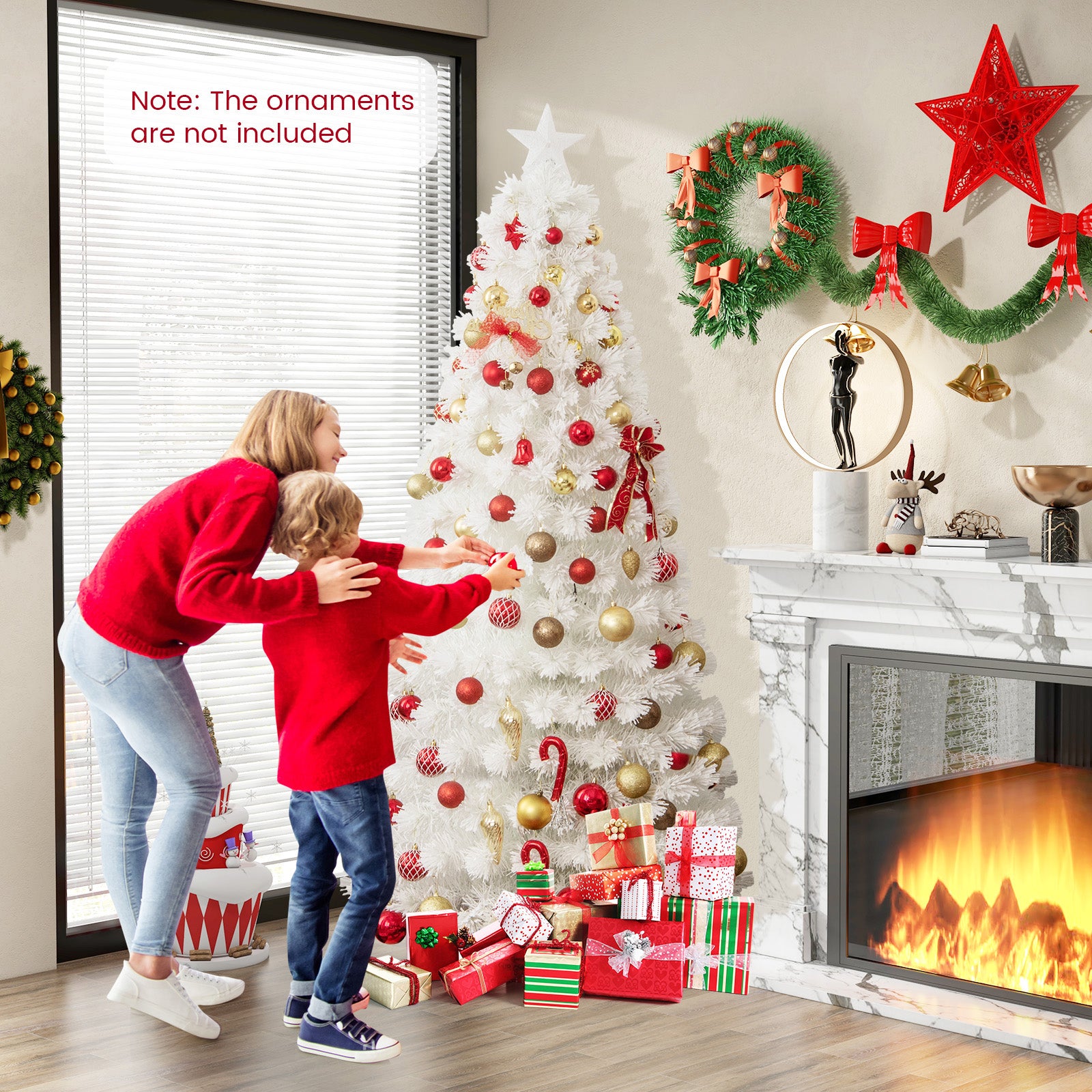 7 Feet Pre-Lit Fiber Optic White Snow-Flocked Artificial Christmas Tree