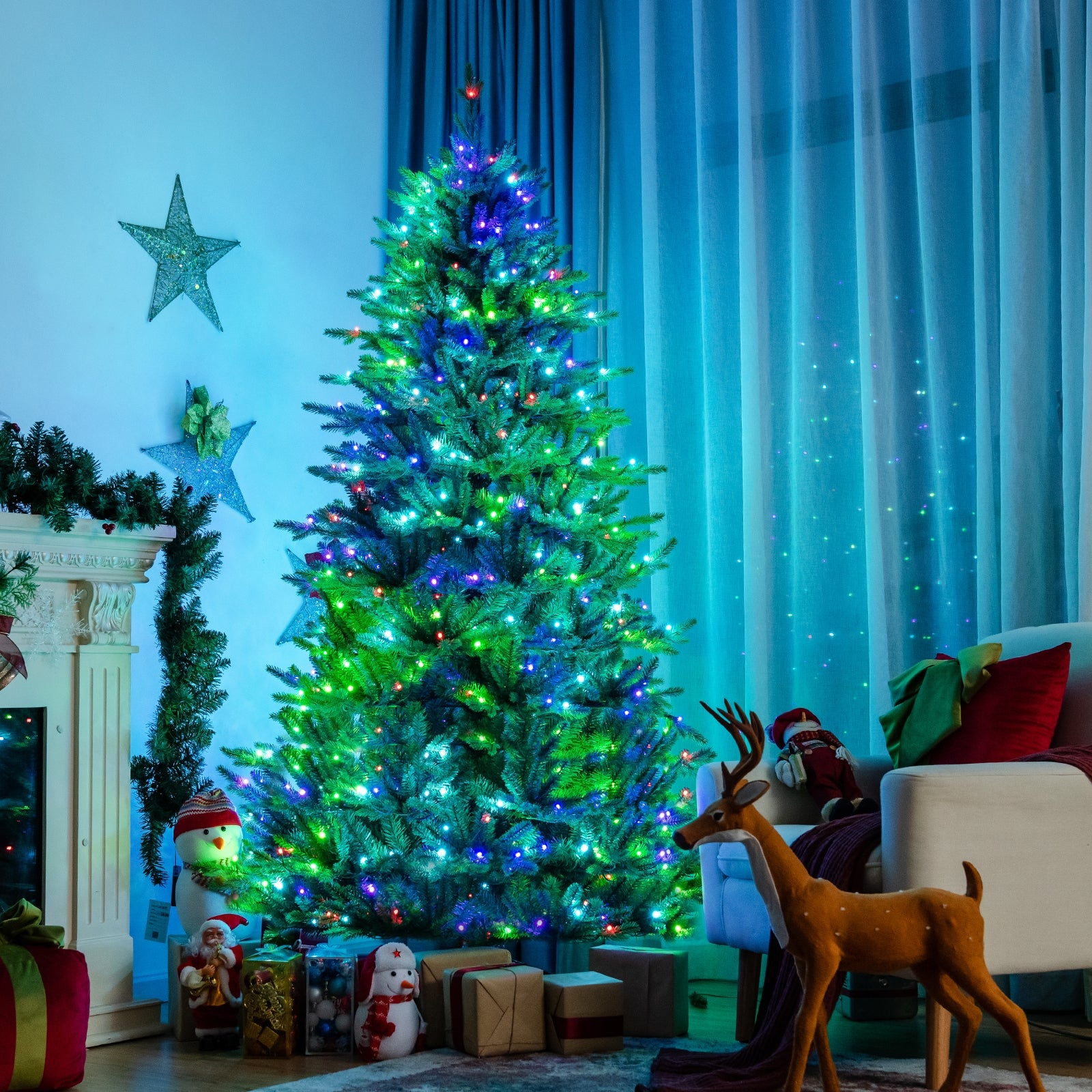 7 ft Pre-lit Artificial Hinged Christmas Tree with APP Controlled LED Lights