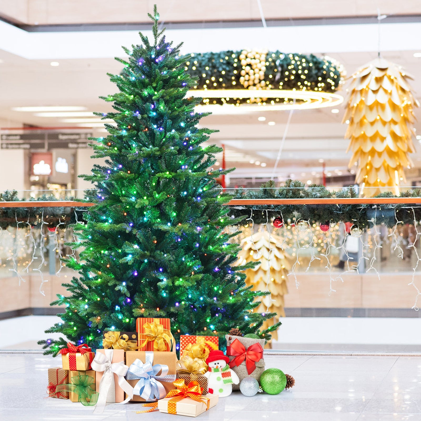 8 ft Pre-lit Artificial Hinged Christmas Tree with APP Controlled LED Lights