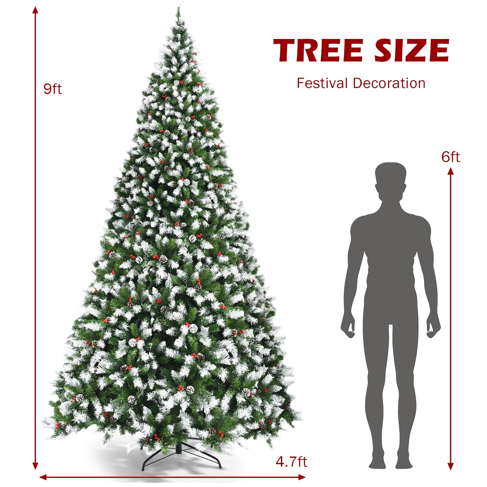9 Feet Pre-Lit White Artificial Christmas Tree with Iridescent Leaves