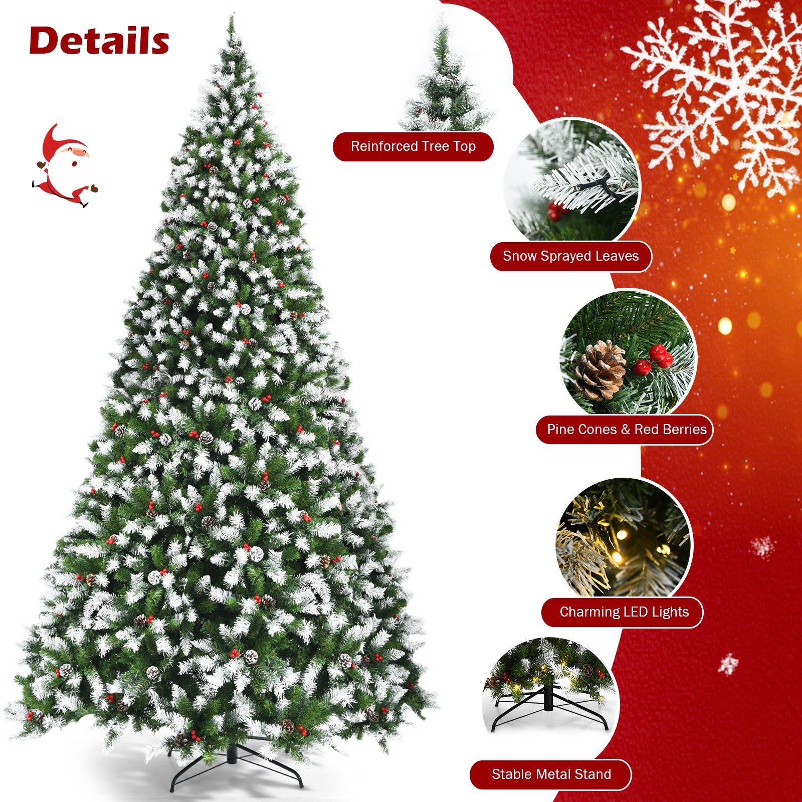 9 Feet Pre-Lit White Artificial Christmas Tree with Iridescent Leaves