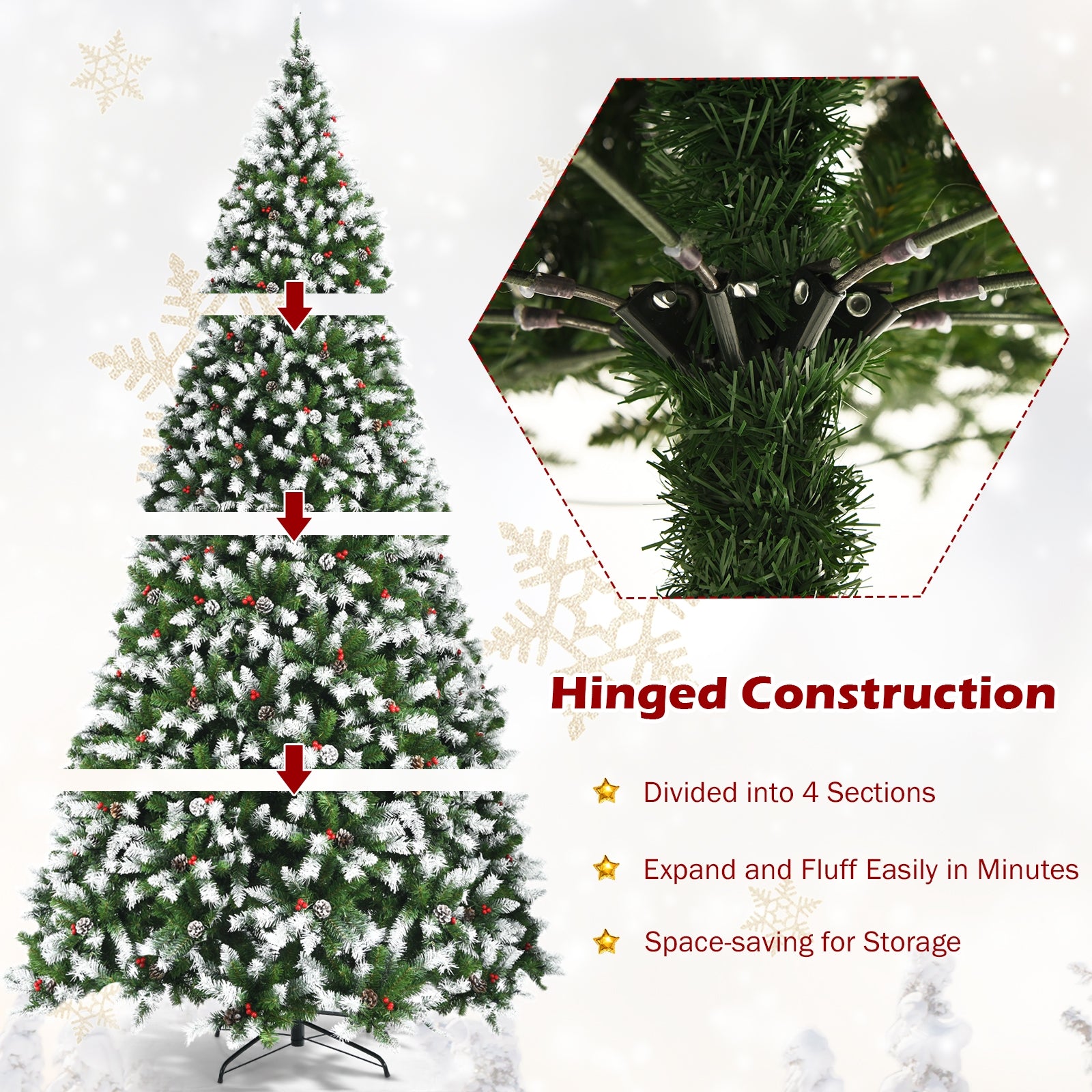 9 Feet Pre-Lit White Artificial Christmas Tree with Iridescent Leaves
