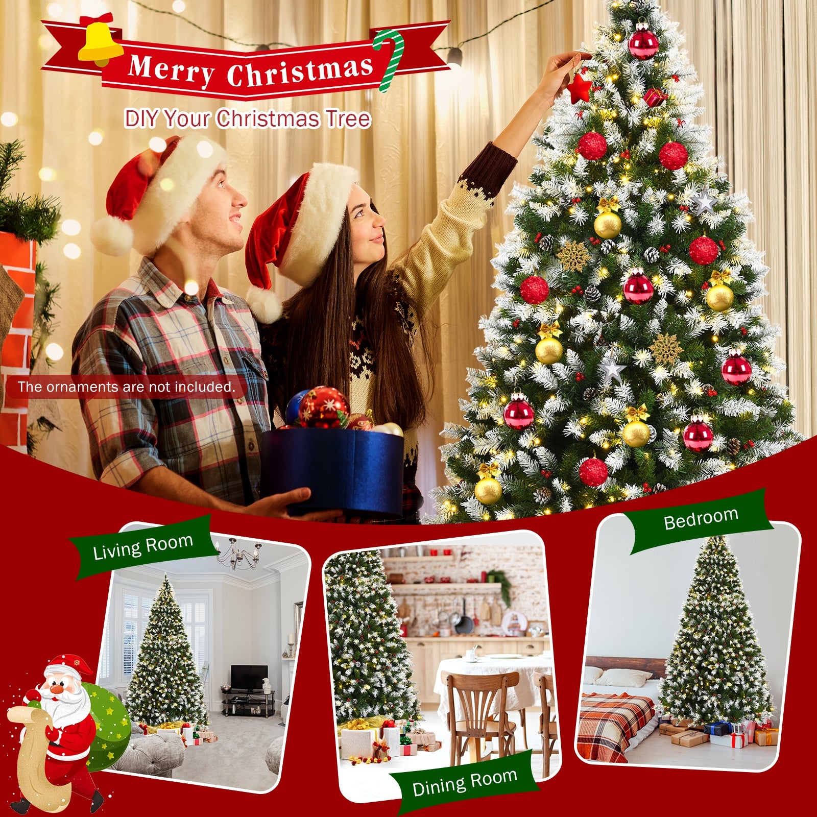 9 Feet Pre-Lit White Artificial Christmas Tree with Iridescent Leaves