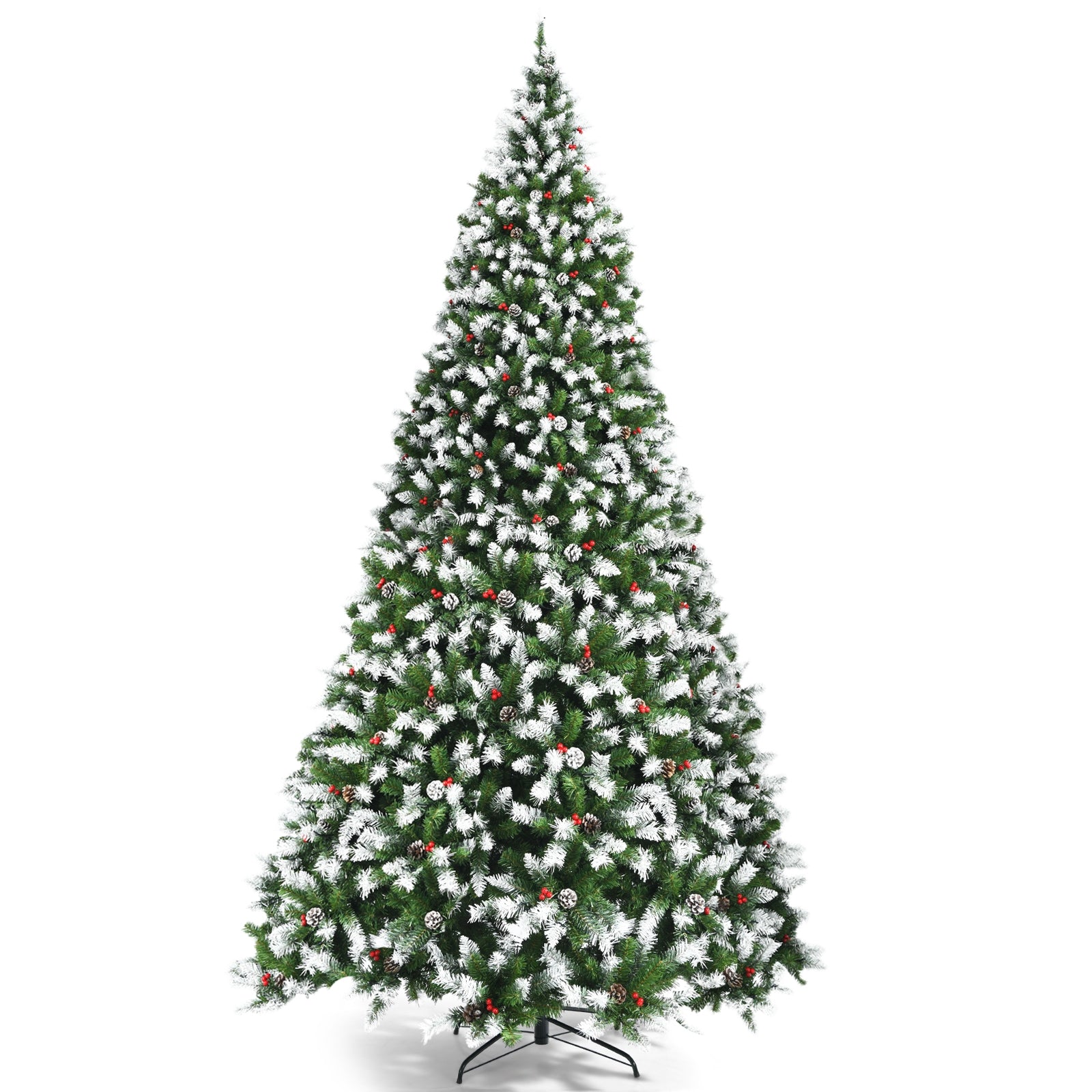 9 Feet Pre-Lit White Artificial Christmas Tree with Iridescent Leaves