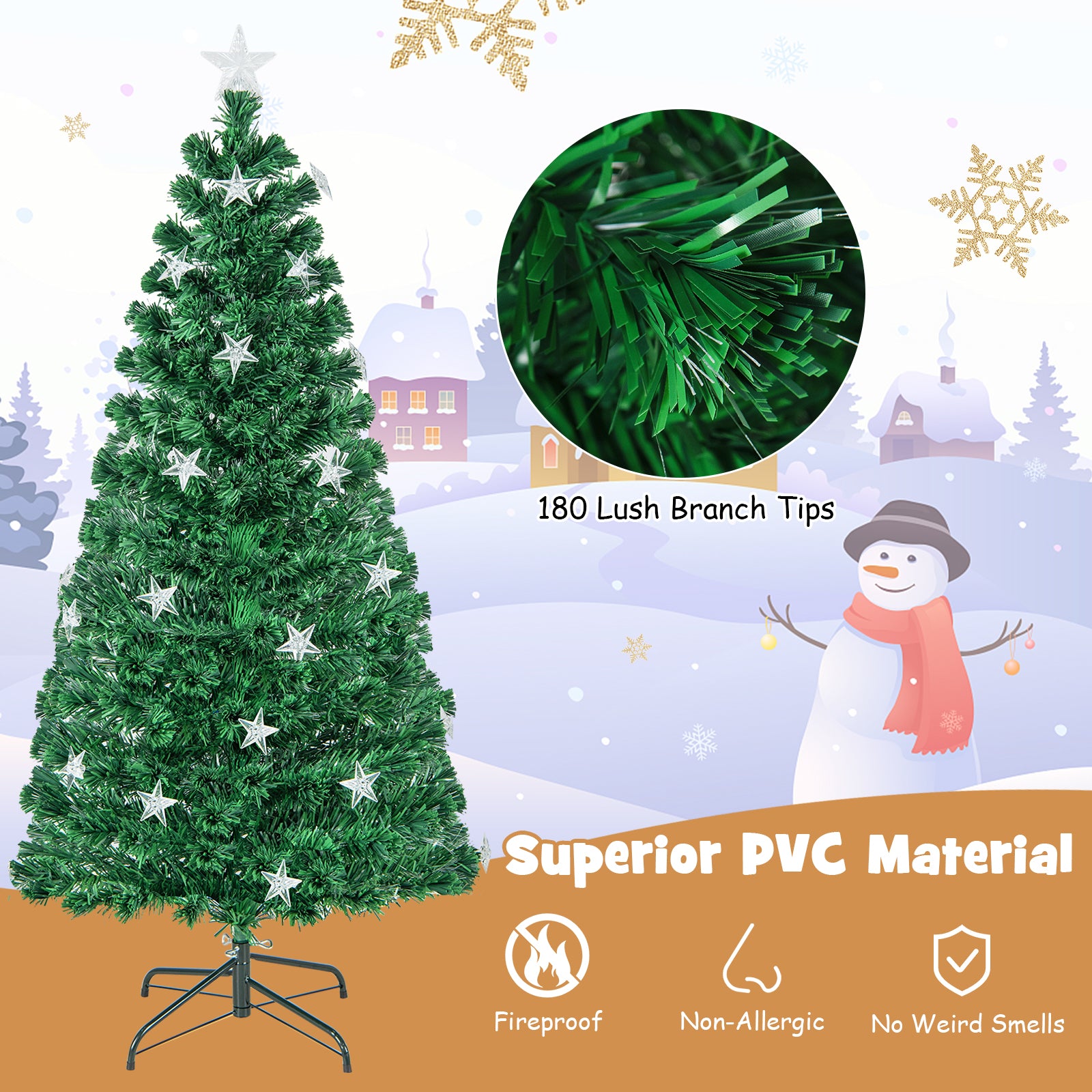 5 FT Prelit Fiber Optic Christmas Tree with Warm White Lights