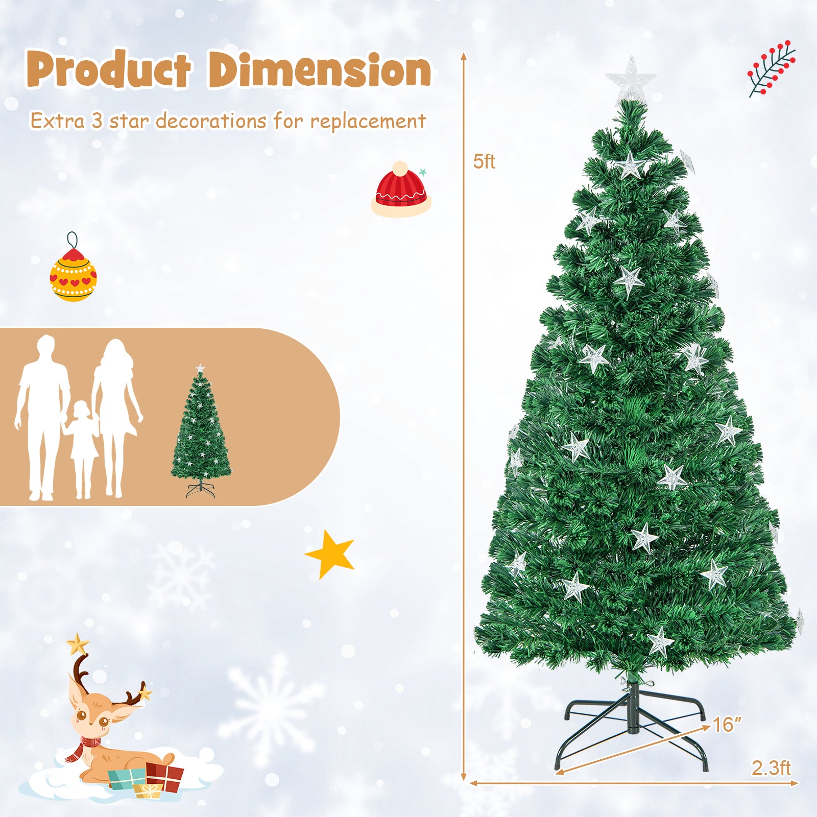 5 FT Prelit Fiber Optic Christmas Tree with Warm White Lights