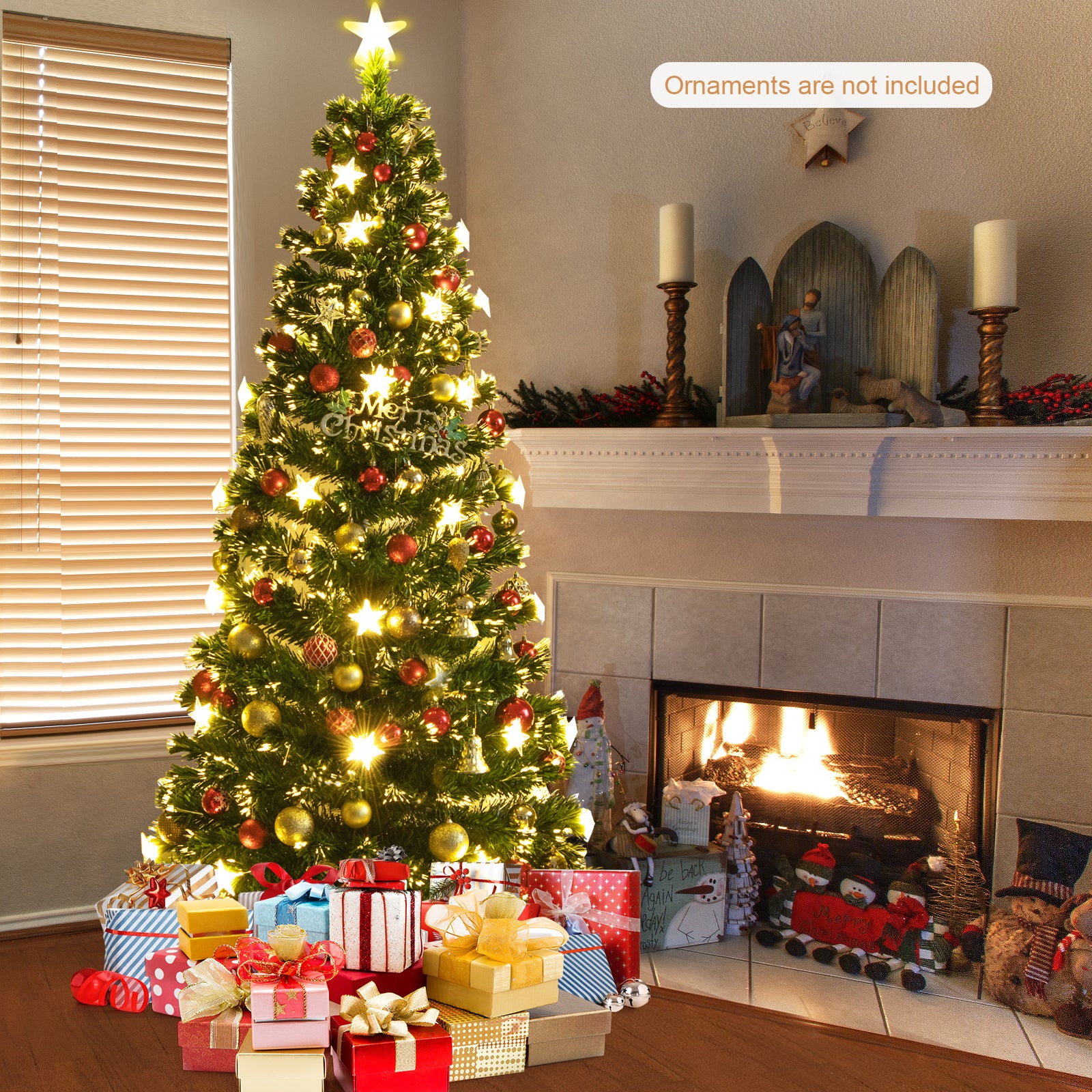 7FT Prelit Fiber Optic Christmas Tree with Warm White Lights