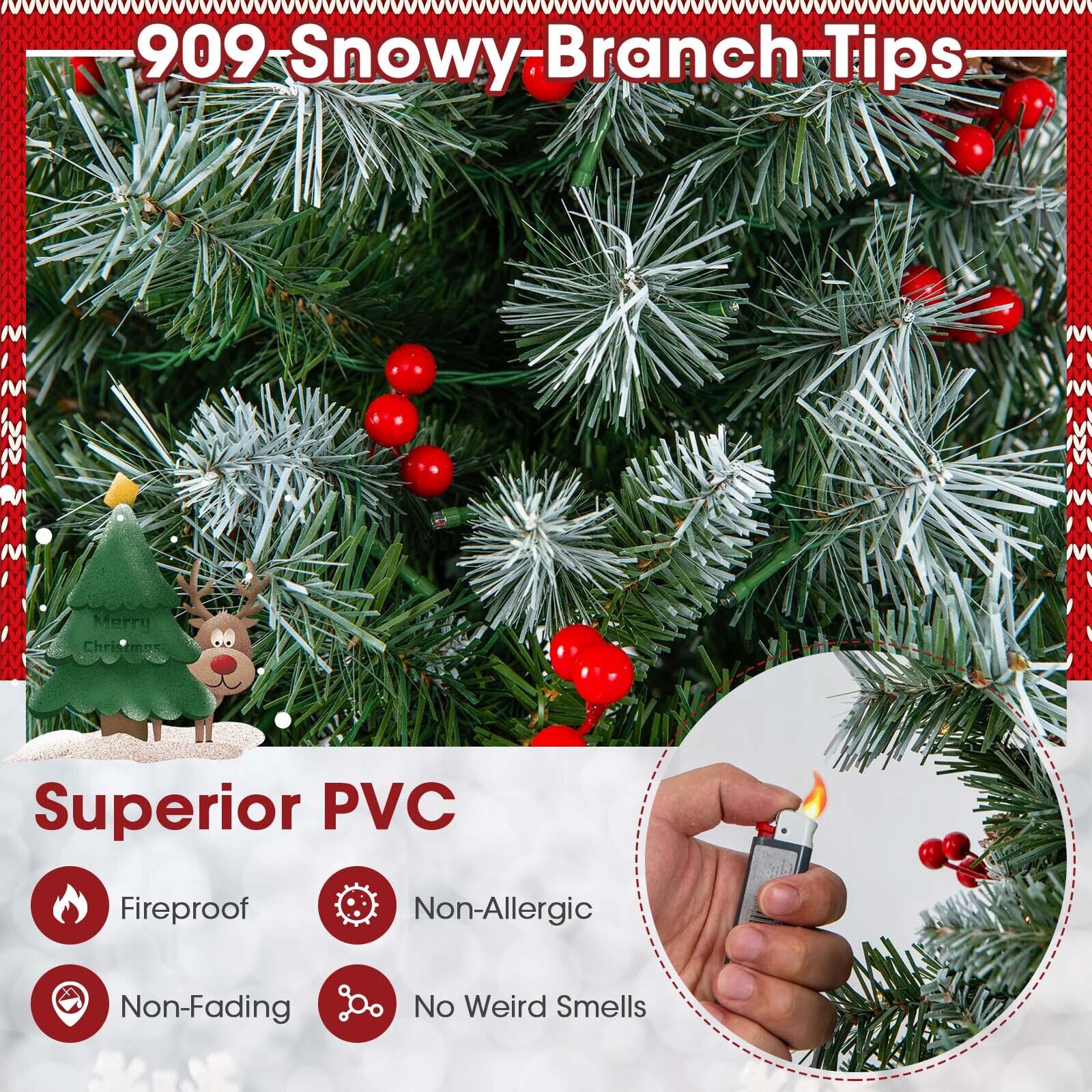 6.5 FT Hinged Christmas Tree with PVC Branch Tips and Warm White LED Lights