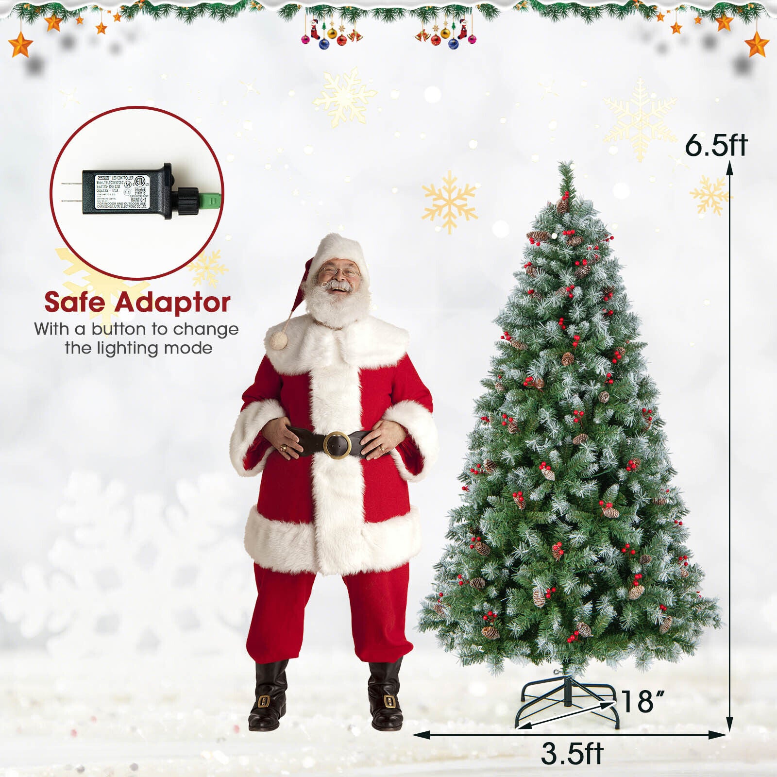 6.5 FT Hinged Christmas Tree with PVC Branch Tips and Warm White LED Lights