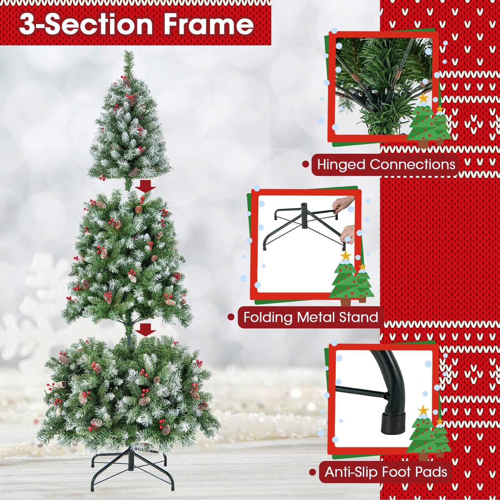 6.5 FT Hinged Christmas Tree with PVC Branch Tips and Warm White LED Lights