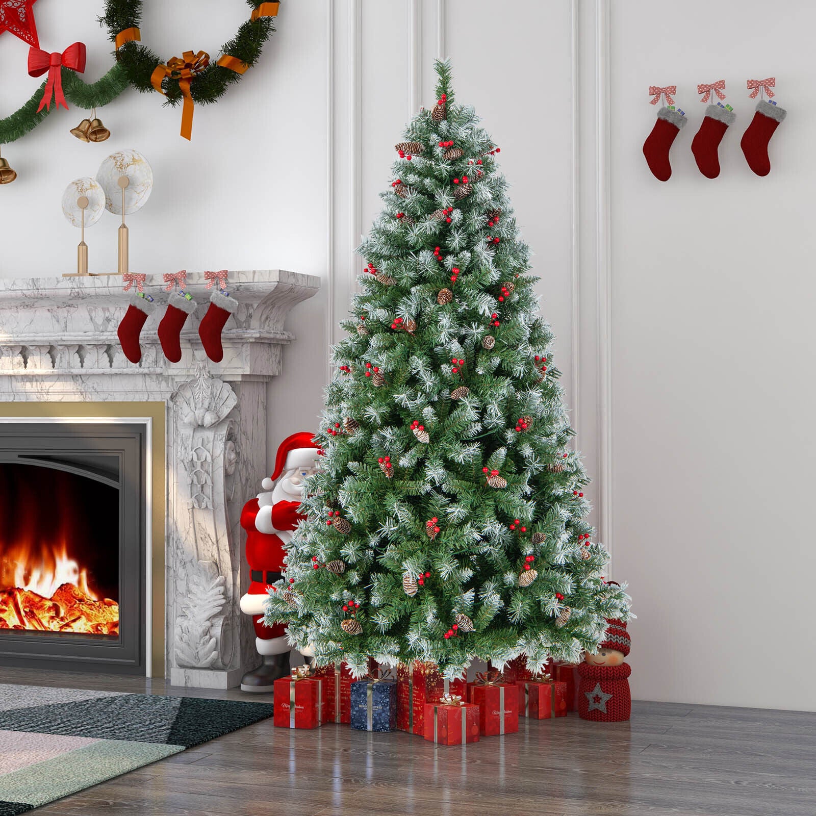 6.5 FT Hinged Christmas Tree with PVC Branch Tips and Warm White LED Lights