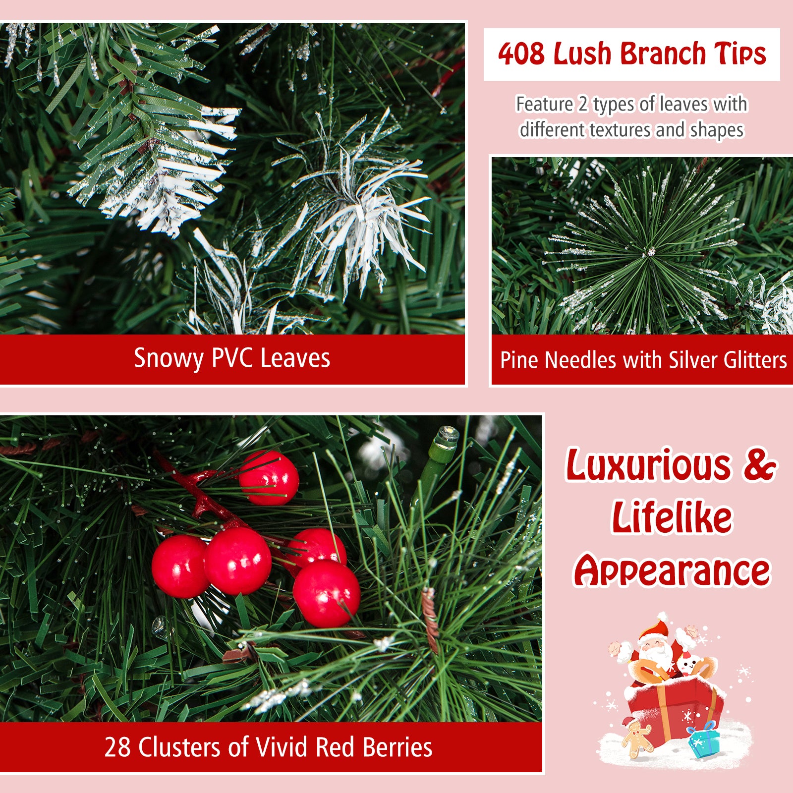 5 FT Pre-Lit Artificial Hinged Slim Pencil Christmas Tree
