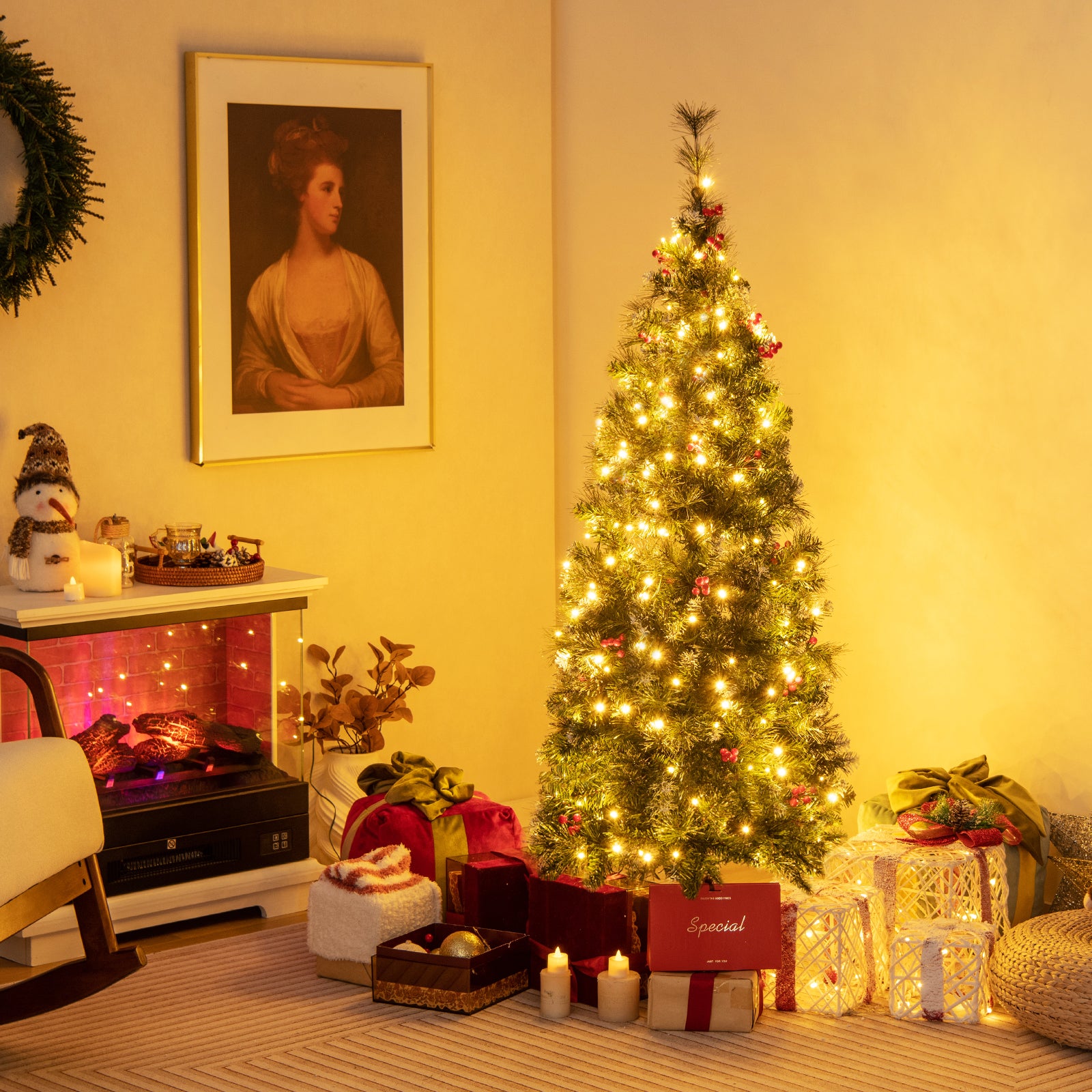 5 FT Pre-Lit Artificial Hinged Slim Pencil Christmas Tree
