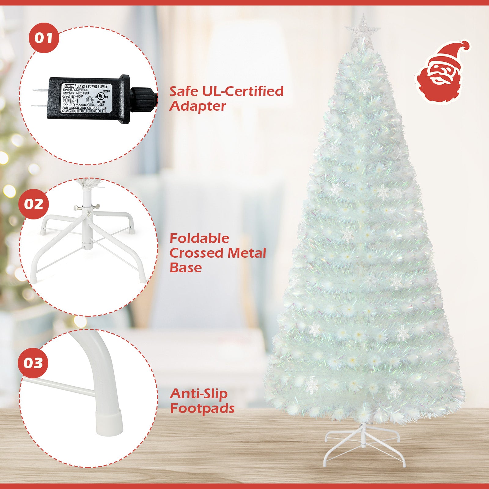 7 Feet Pre-Lit White Artificial Christmas Tree with Iridescent Leaves