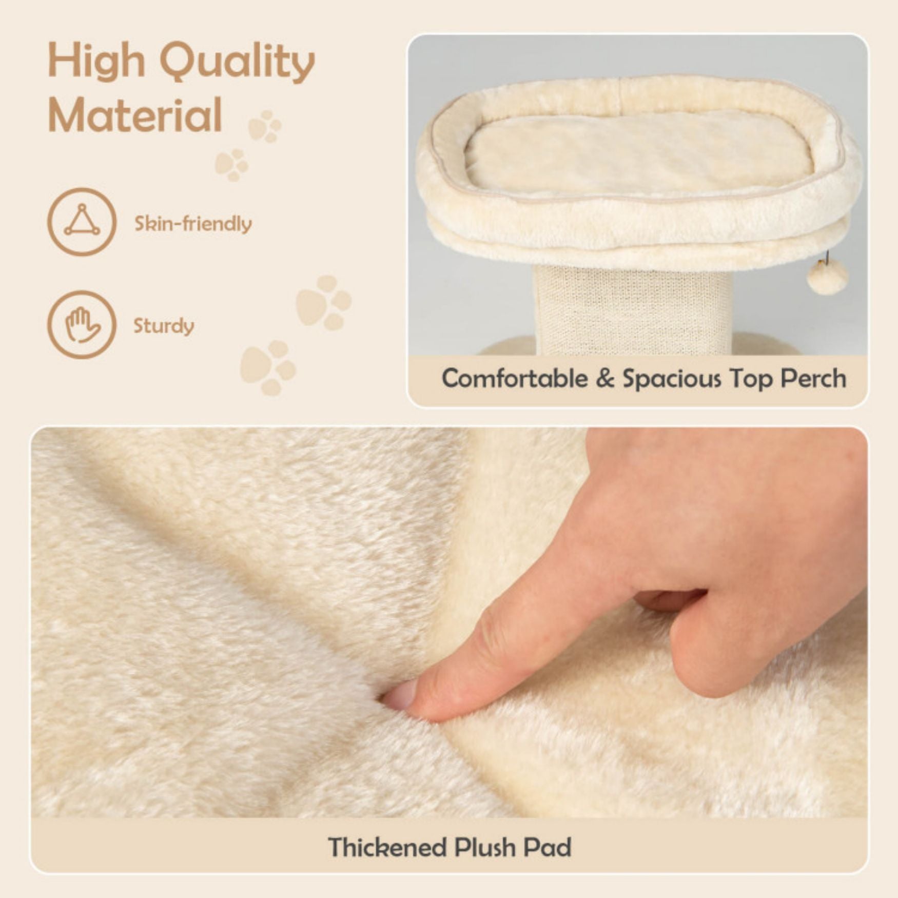 SUGIFT Modern Cat Tree Tower with Large Plush Perch and Sisal Scratching Plate
