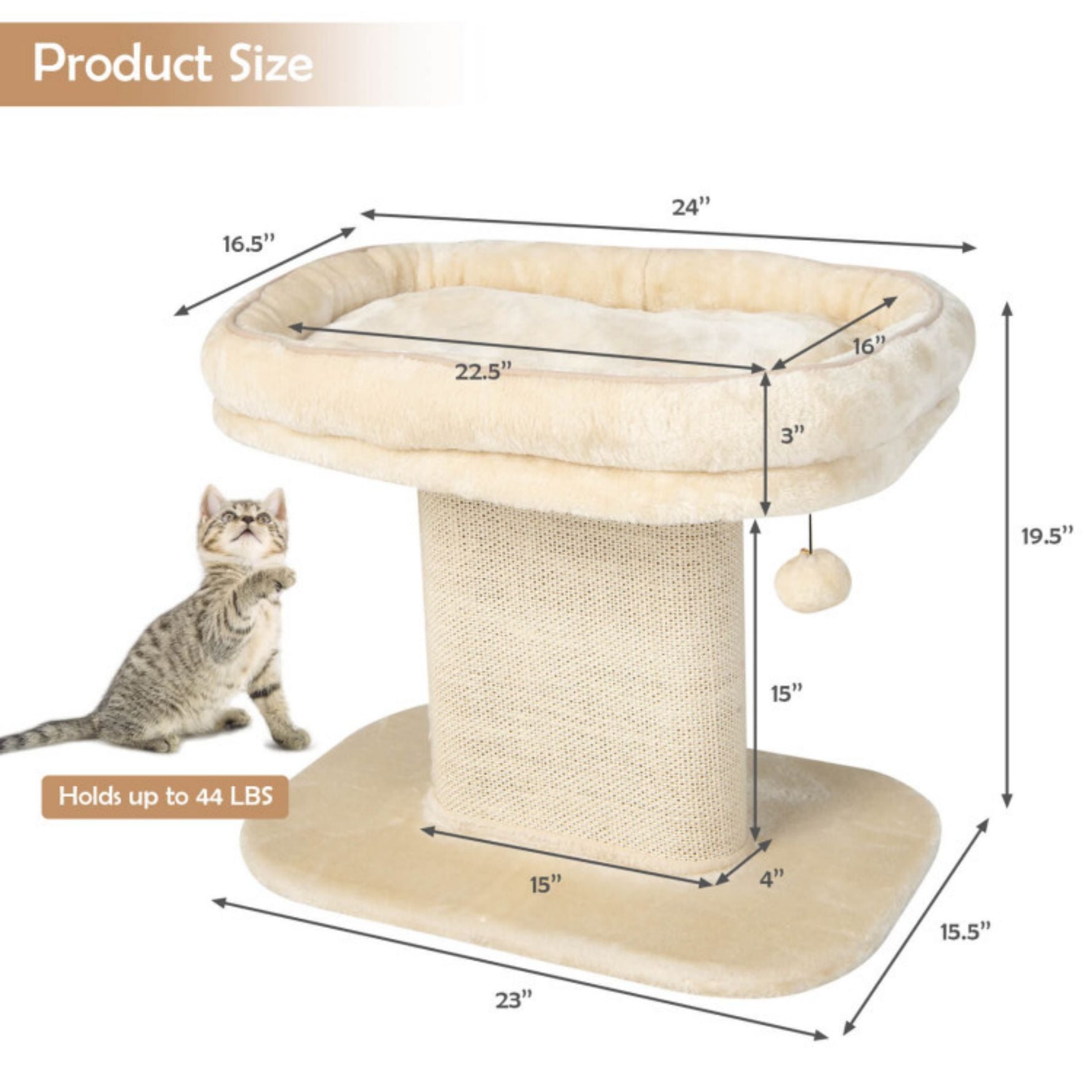 SUGIFT Modern Cat Tree Tower with Large Plush Perch and Sisal Scratching Plate