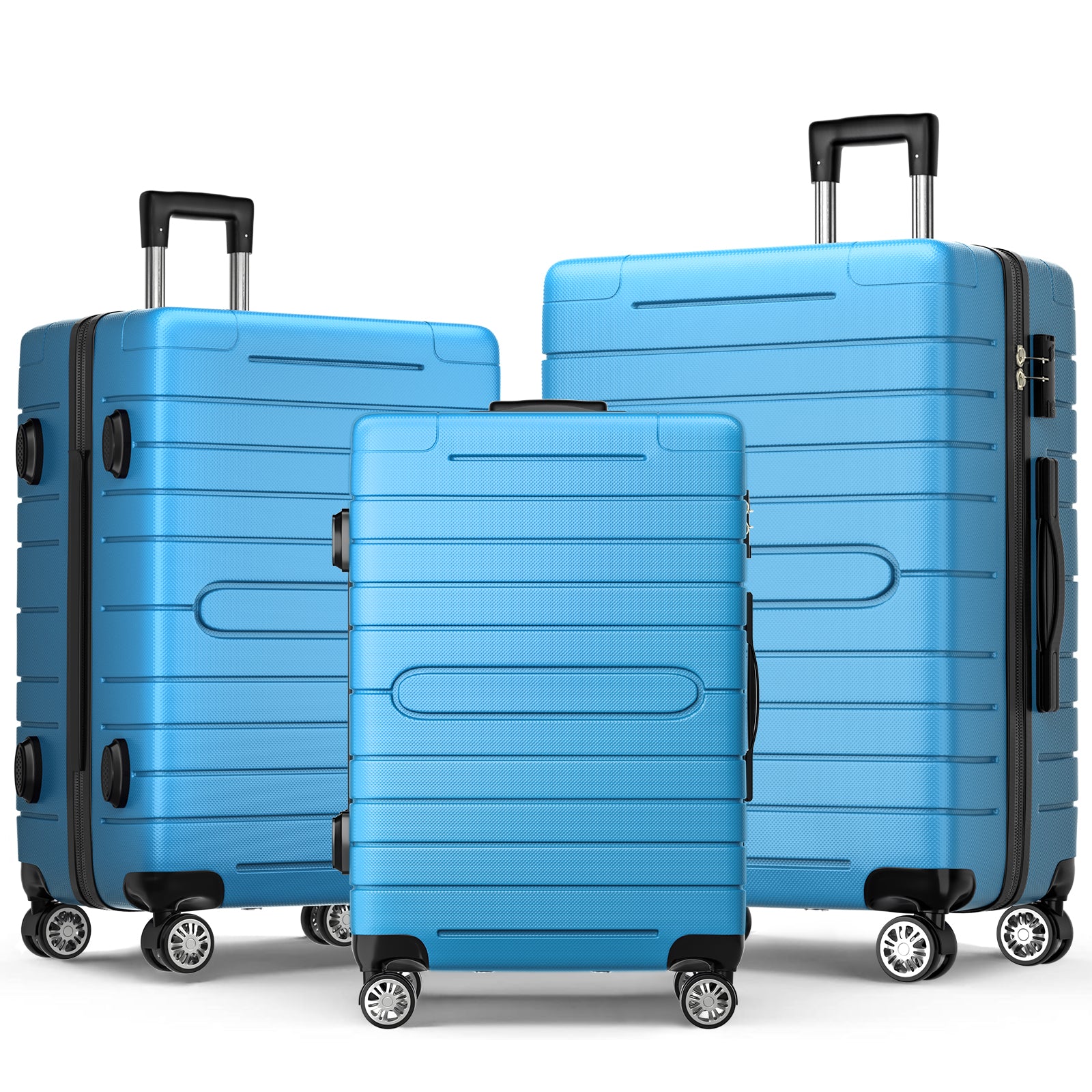 3-Pcs Luggage Sets, Trunk Set, ABS Lightweight Suitcase Sets with TSA Lock & Spinner Wheels, 20in/24in/28in - Light Blue