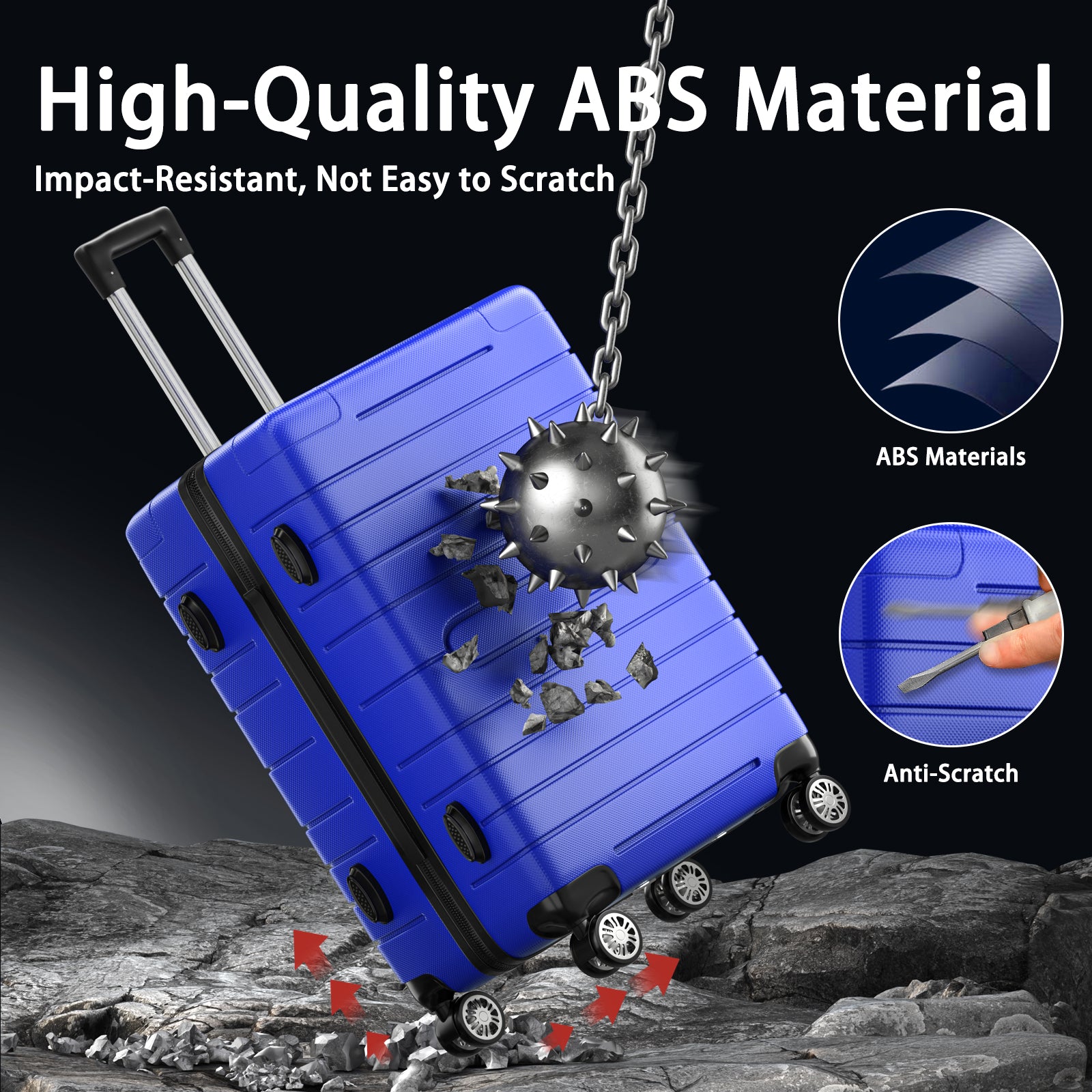 3-Pcs Luggage Sets, Trunk Set, ABS Lightweight Suitcase Sets with TSA Lock & Spinner Wheels, 20in/24in/28in - Blue