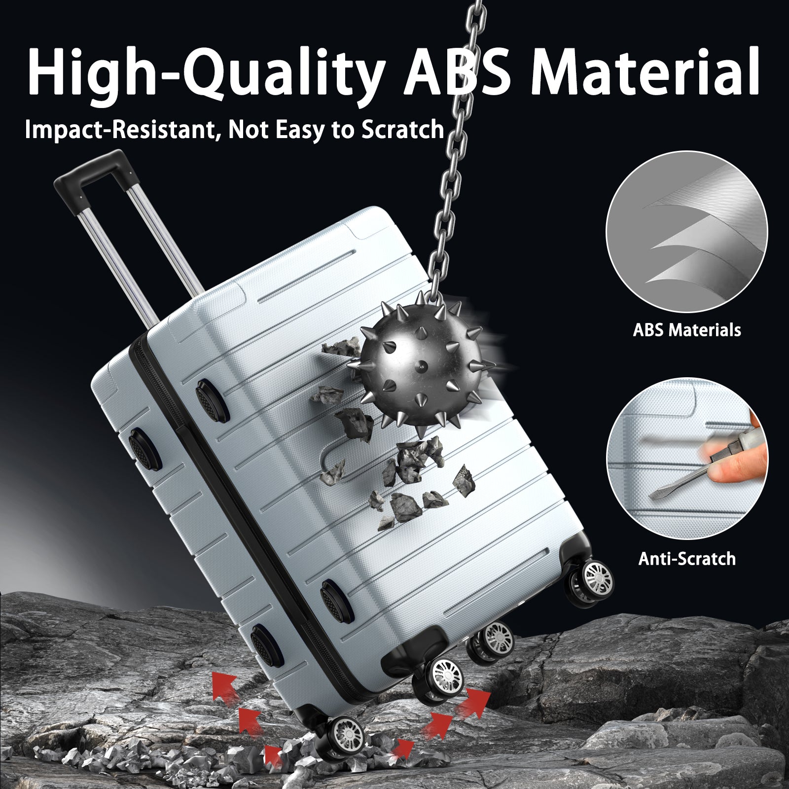 SUGIFT 3 Piece Luggage Sets, Trunk Set, Hardside Lightweight Suitcase Carry with Spinner Wheels & TSA Lock, 20in/24in/28in- Silver