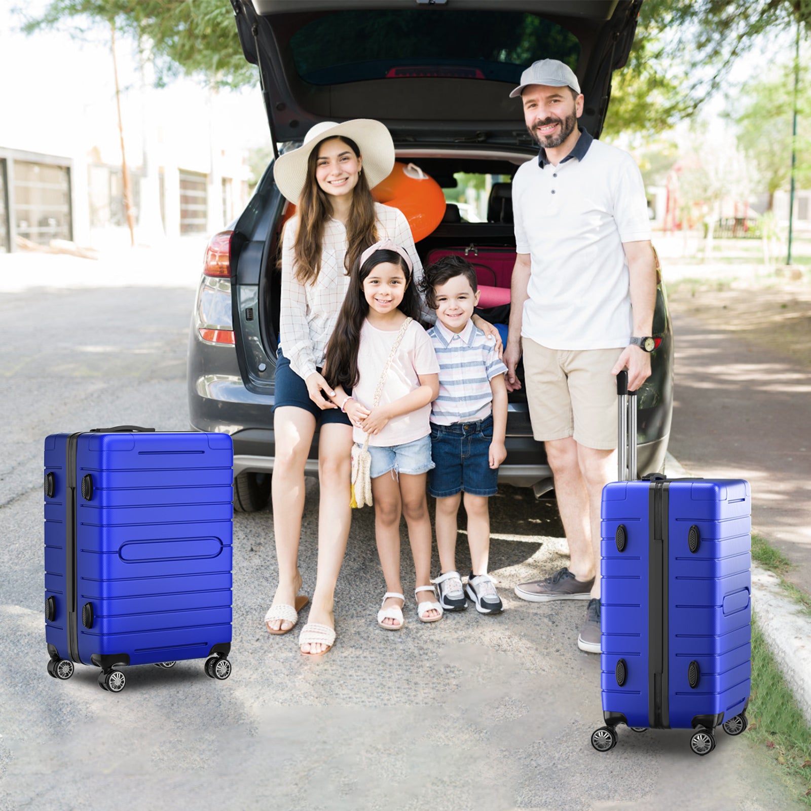 3-Pcs Luggage Sets, Trunk Set, ABS Lightweight Suitcase Sets with TSA Lock & Spinner Wheels, 20in/24in/28in - Blue