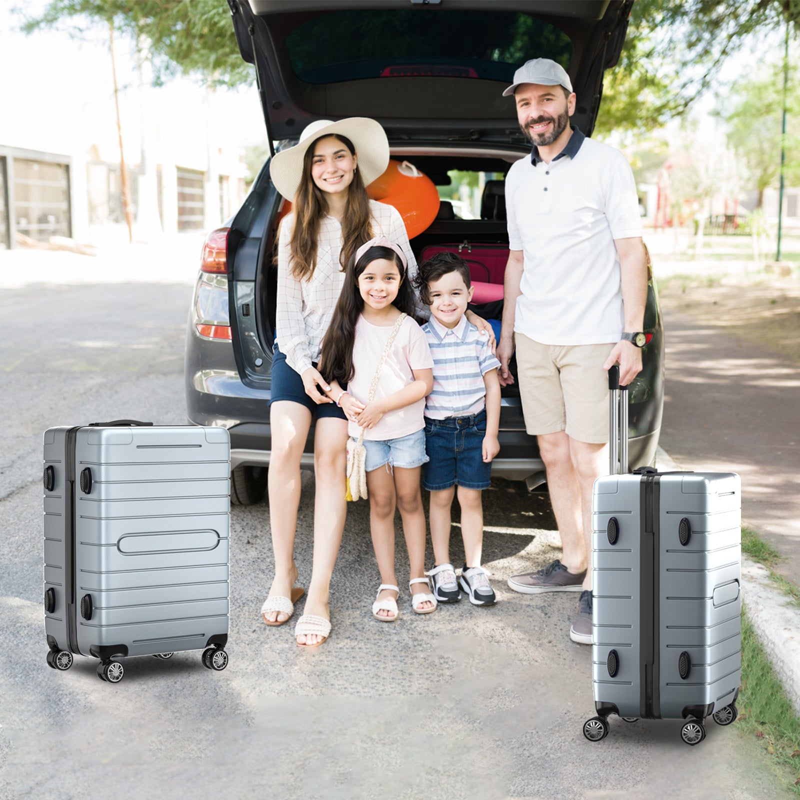 SUGIFT 3 Piece Luggage Sets, Trunk Set, Hardside Lightweight Suitcase Carry with Spinner Wheels & TSA Lock, 20in/24in/28in- Silver