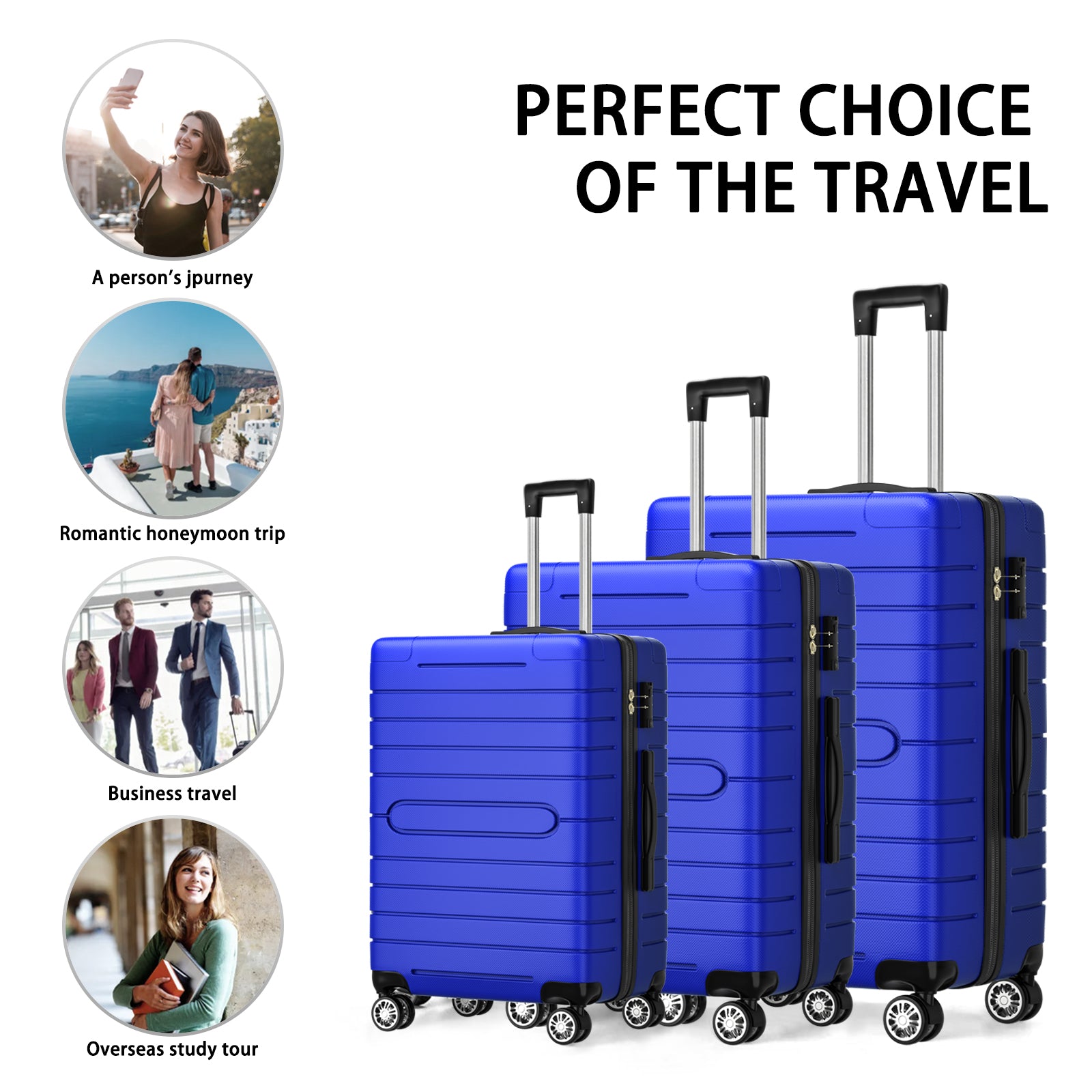 3-Pcs Luggage Sets, Trunk Set, ABS Lightweight Suitcase Sets with TSA Lock & Spinner Wheels, 20in/24in/28in - Blue