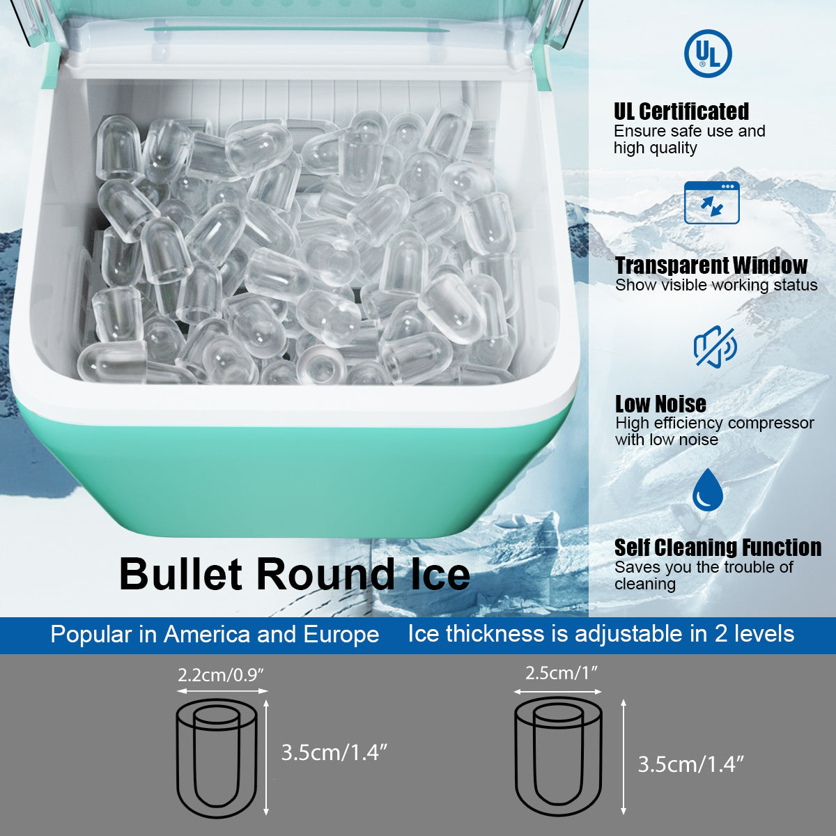 44 lbs Portable Countertop Ice Maker Machine-Green
