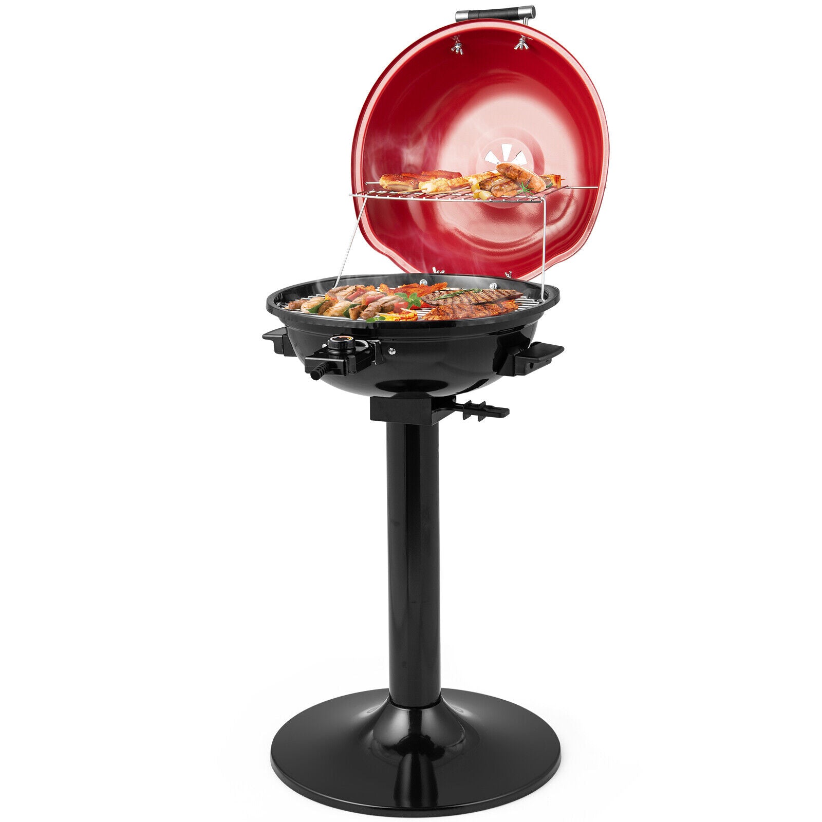 SUGIFT 1600W Electric BBQ Grill with Removable Non-Stick Warming Rack, Red