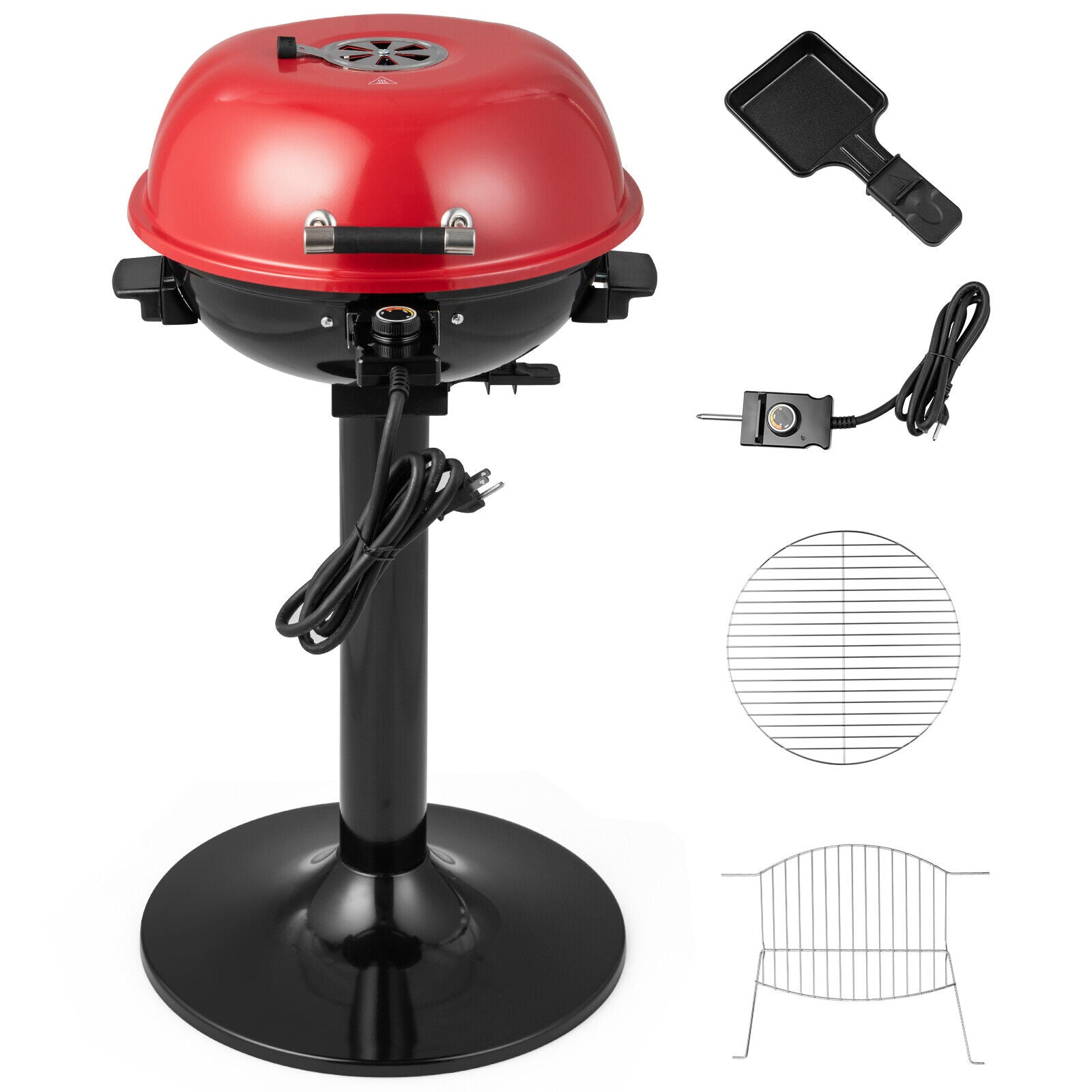 SUGIFT 1600W Electric BBQ Grill with Removable Non-Stick Warming Rack, Red