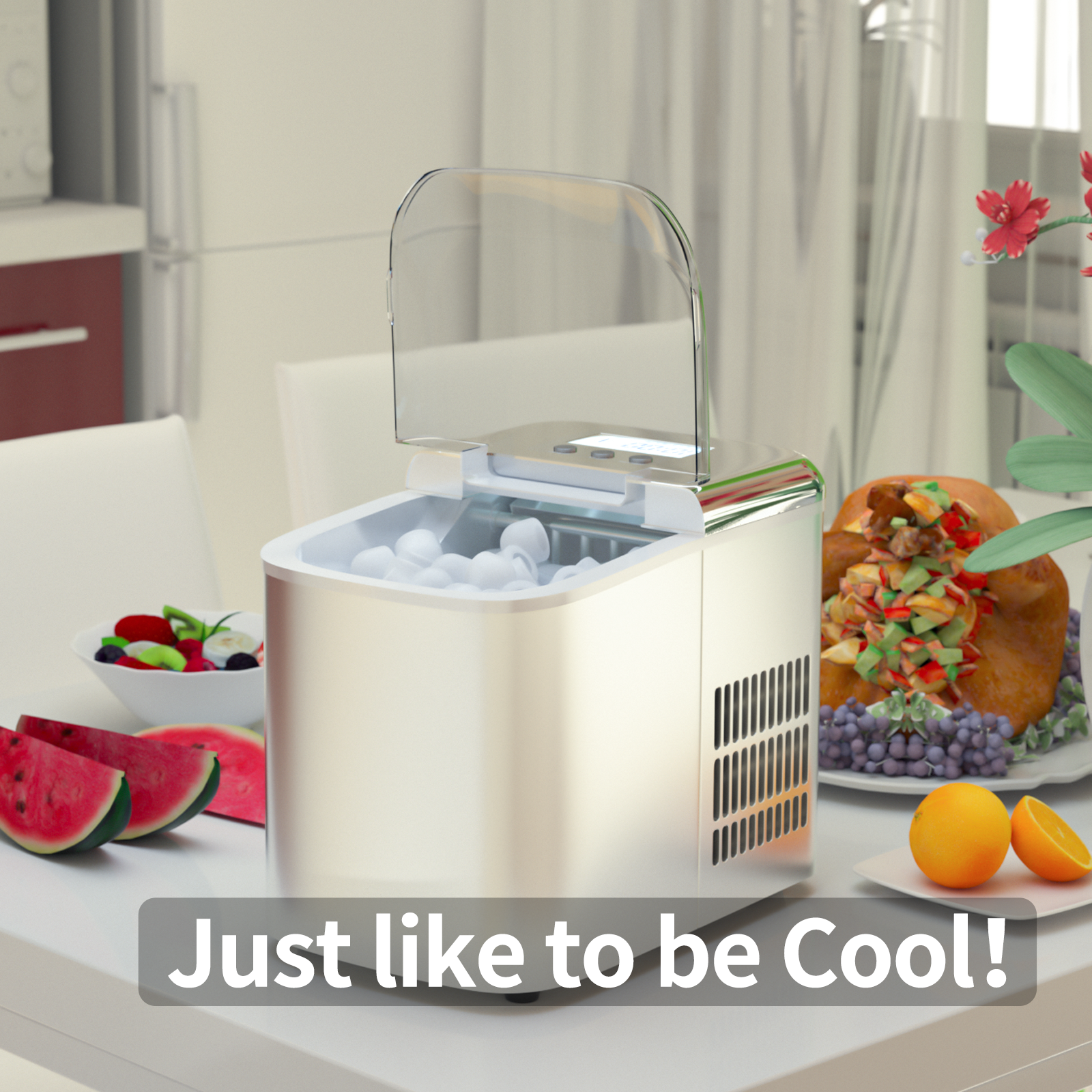 SUGIFT Silver 26 lbs Countertop LCD Display Ice Maker with Ice Scoop