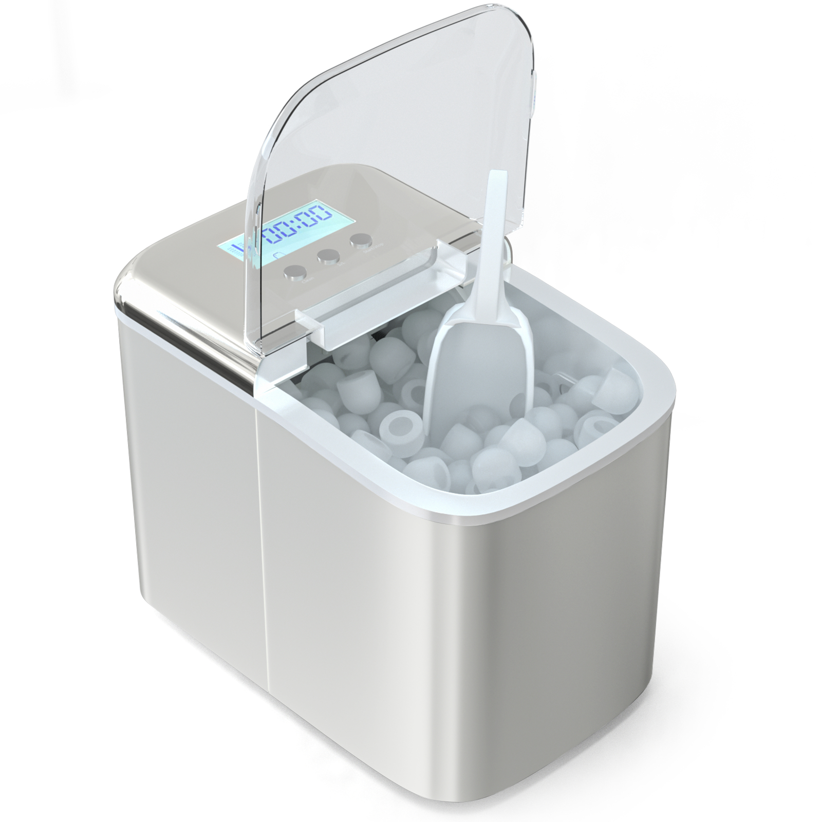 SUGIFT Silver 26 lbs Countertop LCD Display Ice Maker with Ice Scoop
