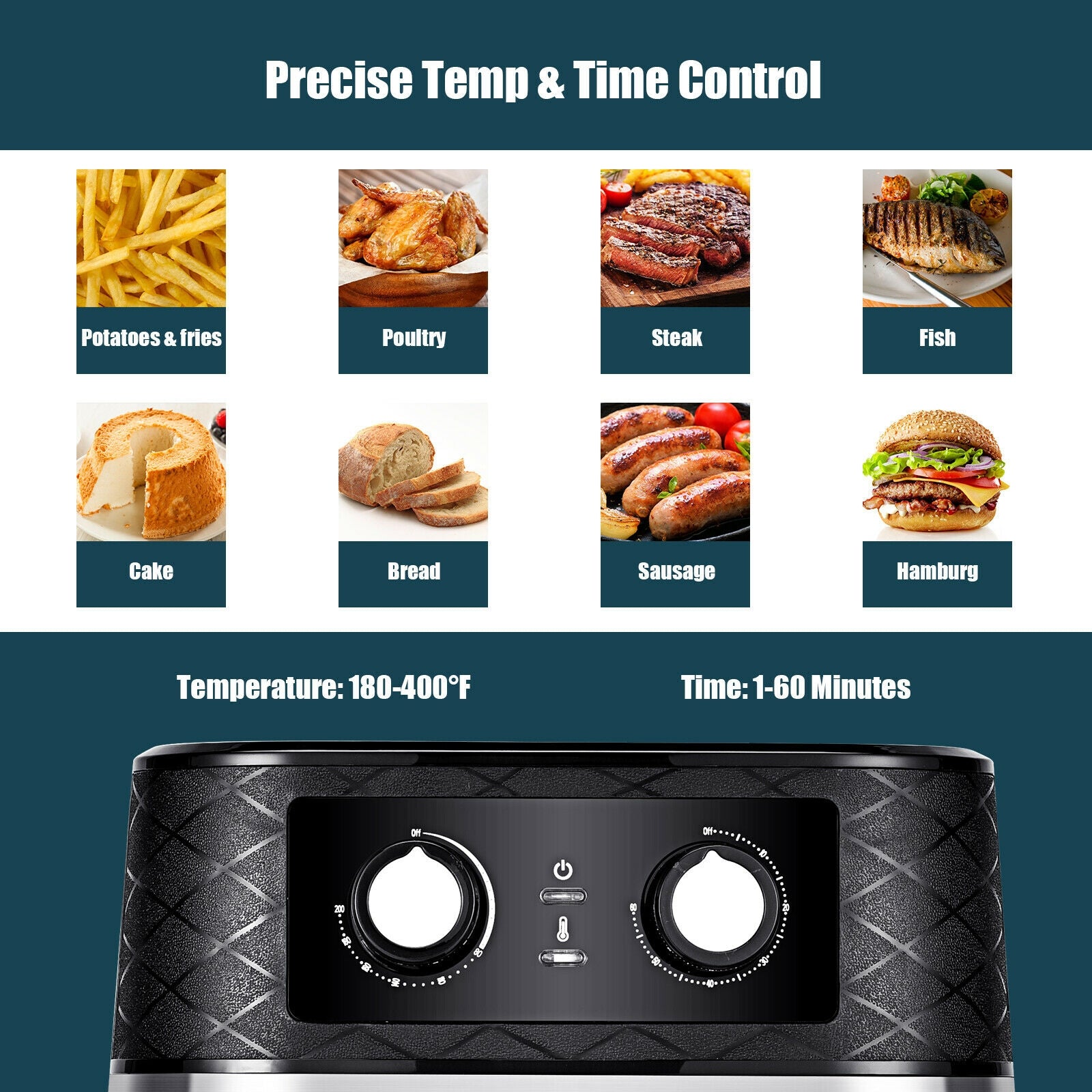 1700W 5.3 QT Electric Hot Air Fryer with Stainless steel and Non-Stick Fry Basket