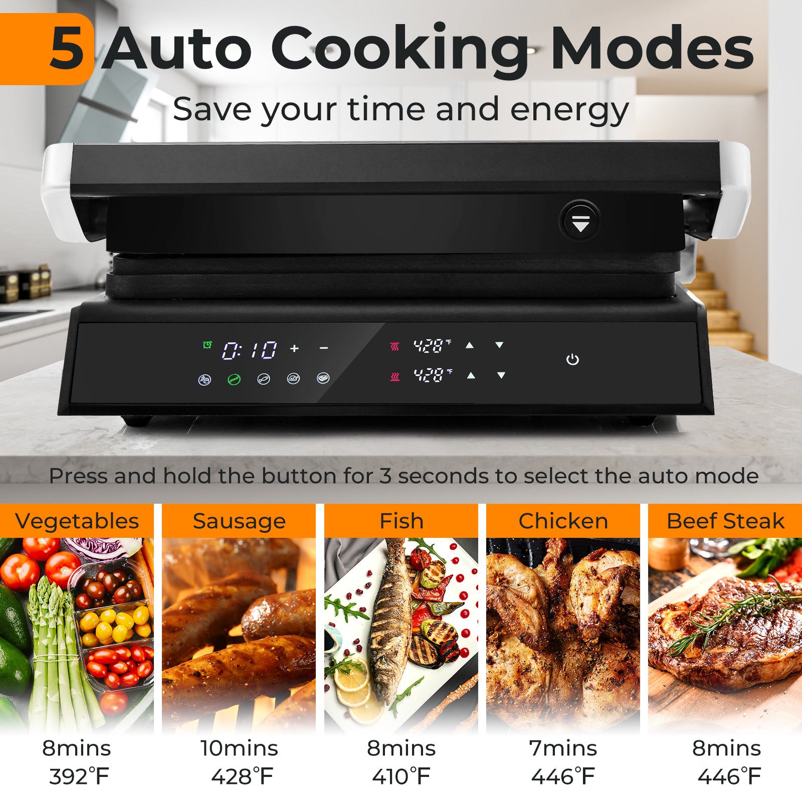 3 in 1 Indoor Electric Panini Press Grill with LED Display
