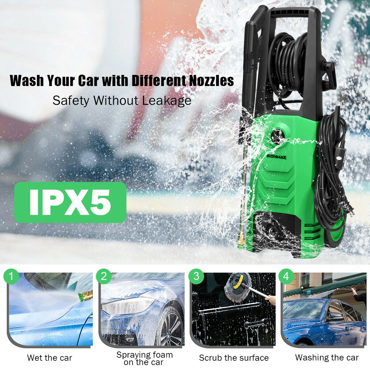 3500PSI Electric High Power Pressure Washer for Car Fence Patio Garden Cleaning