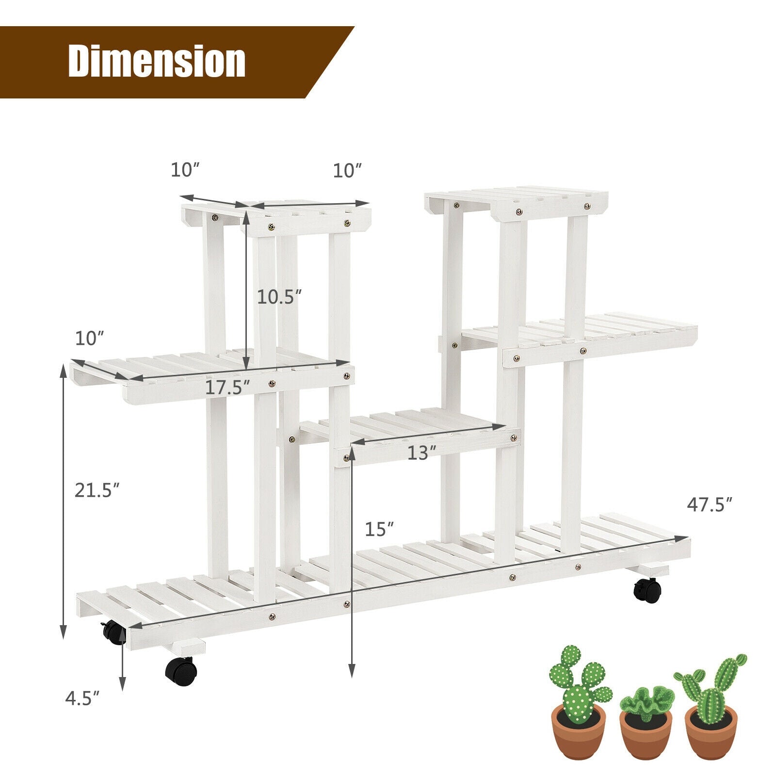 SUGIFT 4-Tier Wood Casters Rolling Shelf Plant Stand