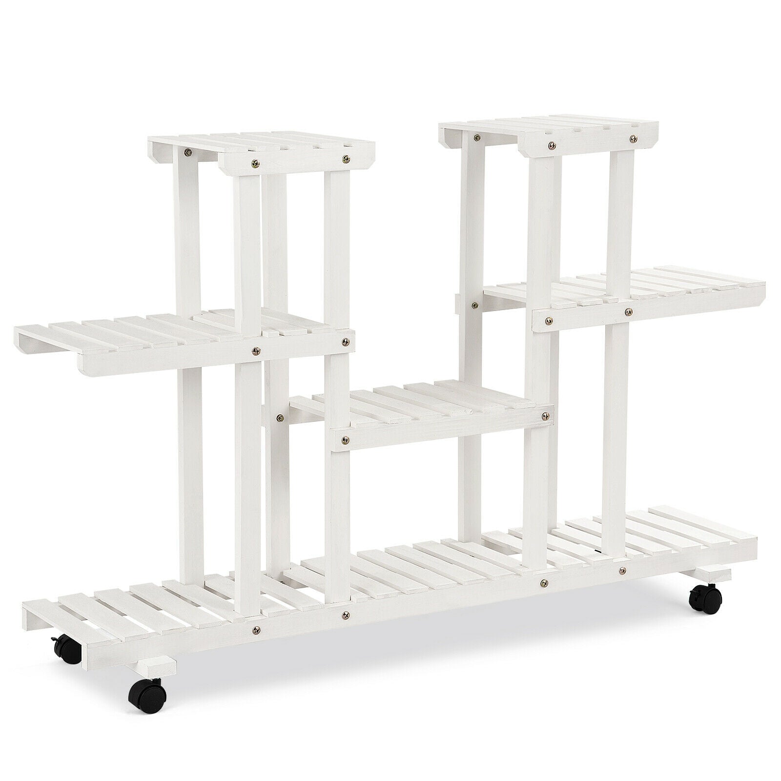 SUGIFT 4-Tier Wood Casters Rolling Shelf Plant Stand