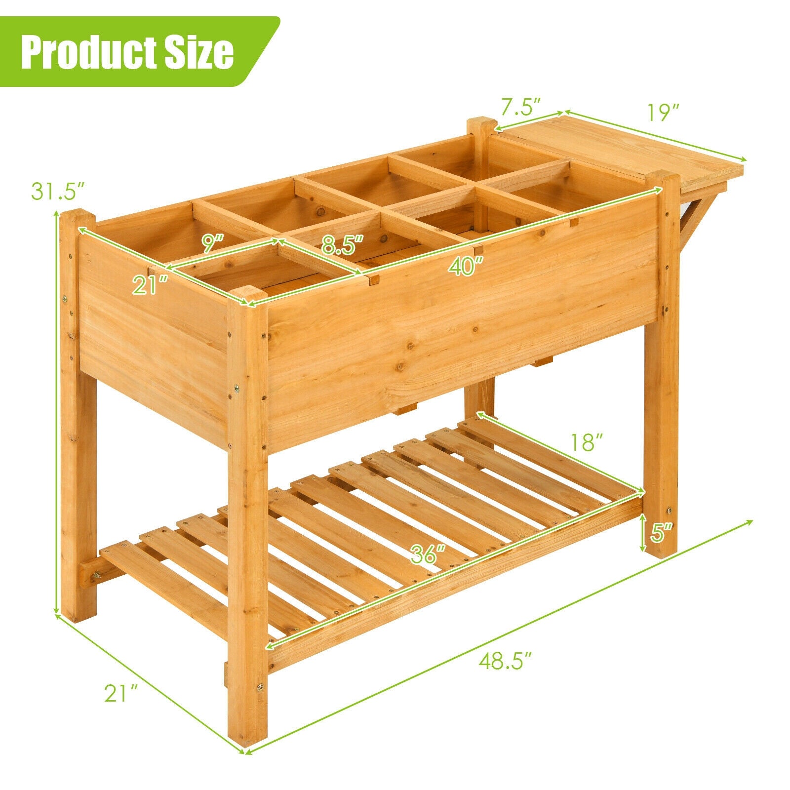 SUGIFT Elevated Planter Box Kit with 8 Grids and Folding Tabletop