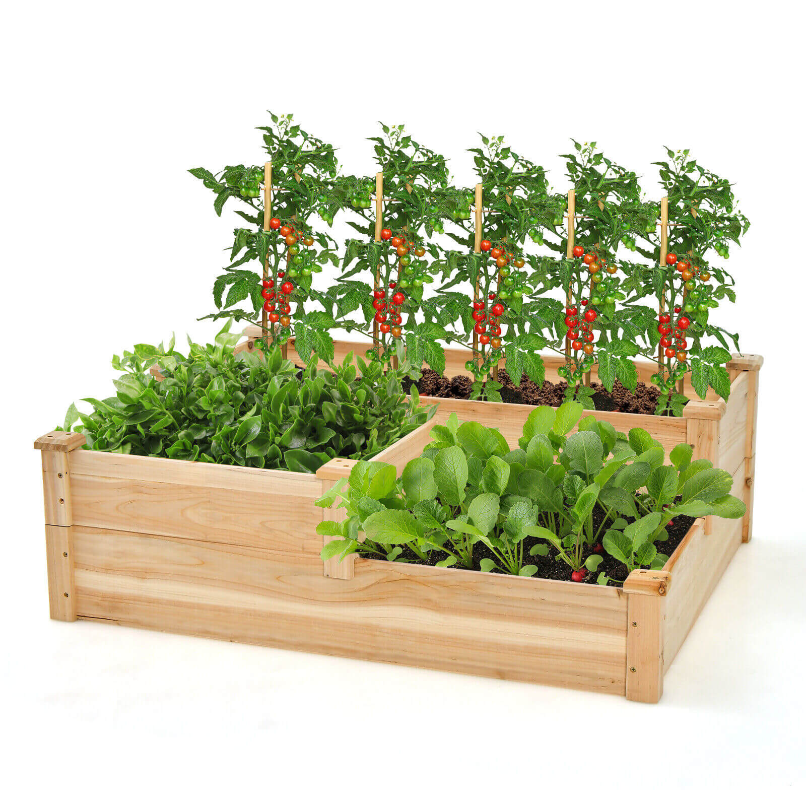 3-Tier Wooden Raised Garden Bed with Open-Ended Base