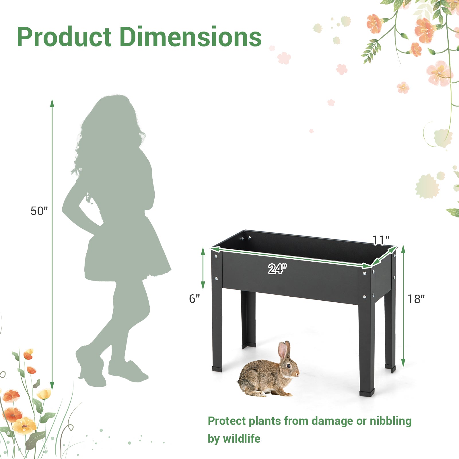 SUGIFT Metal Raised Garden Bed with Legs and Drainage Hole for Vegetable Flower