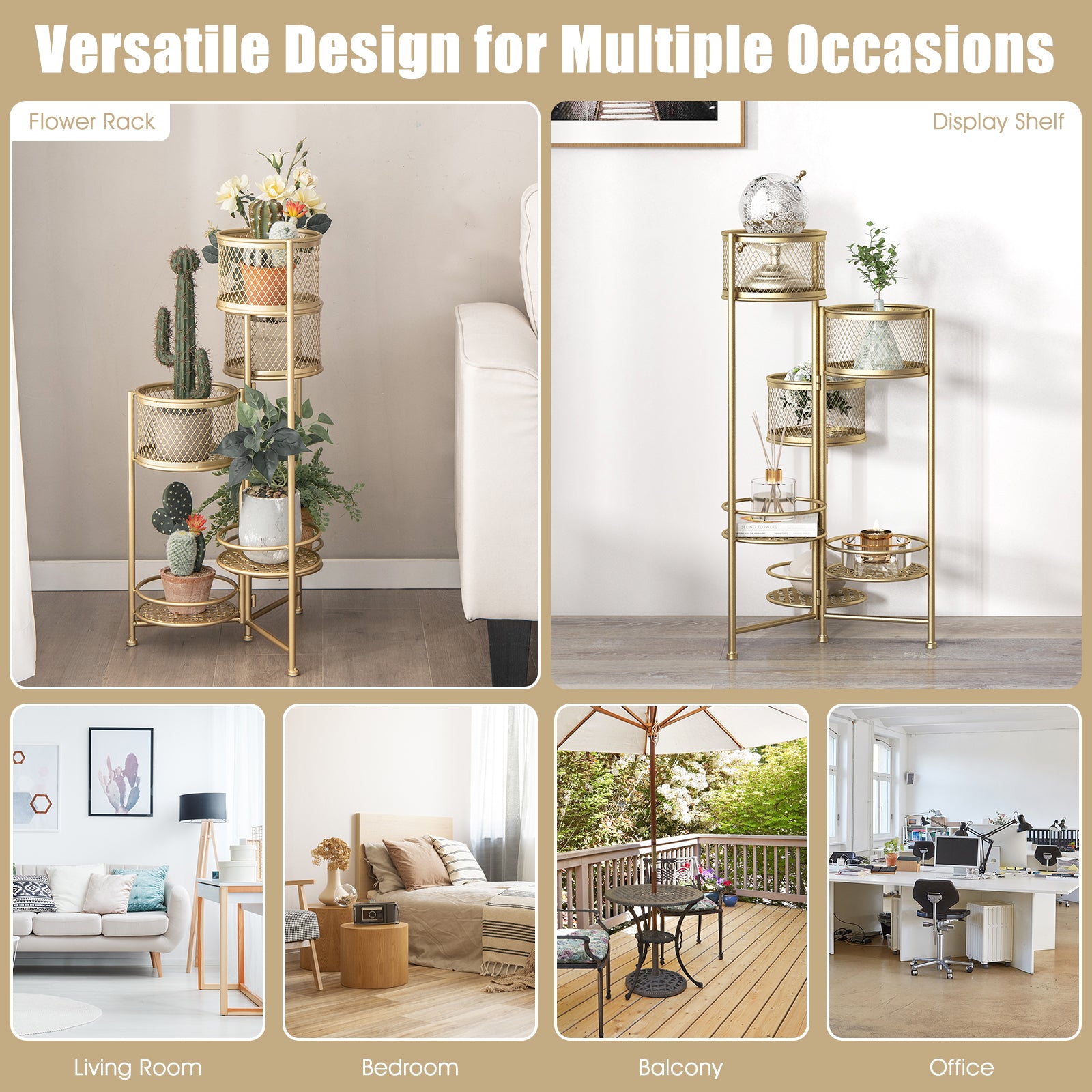 SUGIFT 6-Tier Metal Plant Stand with Folding Rotatable Frame for Balcony Garden